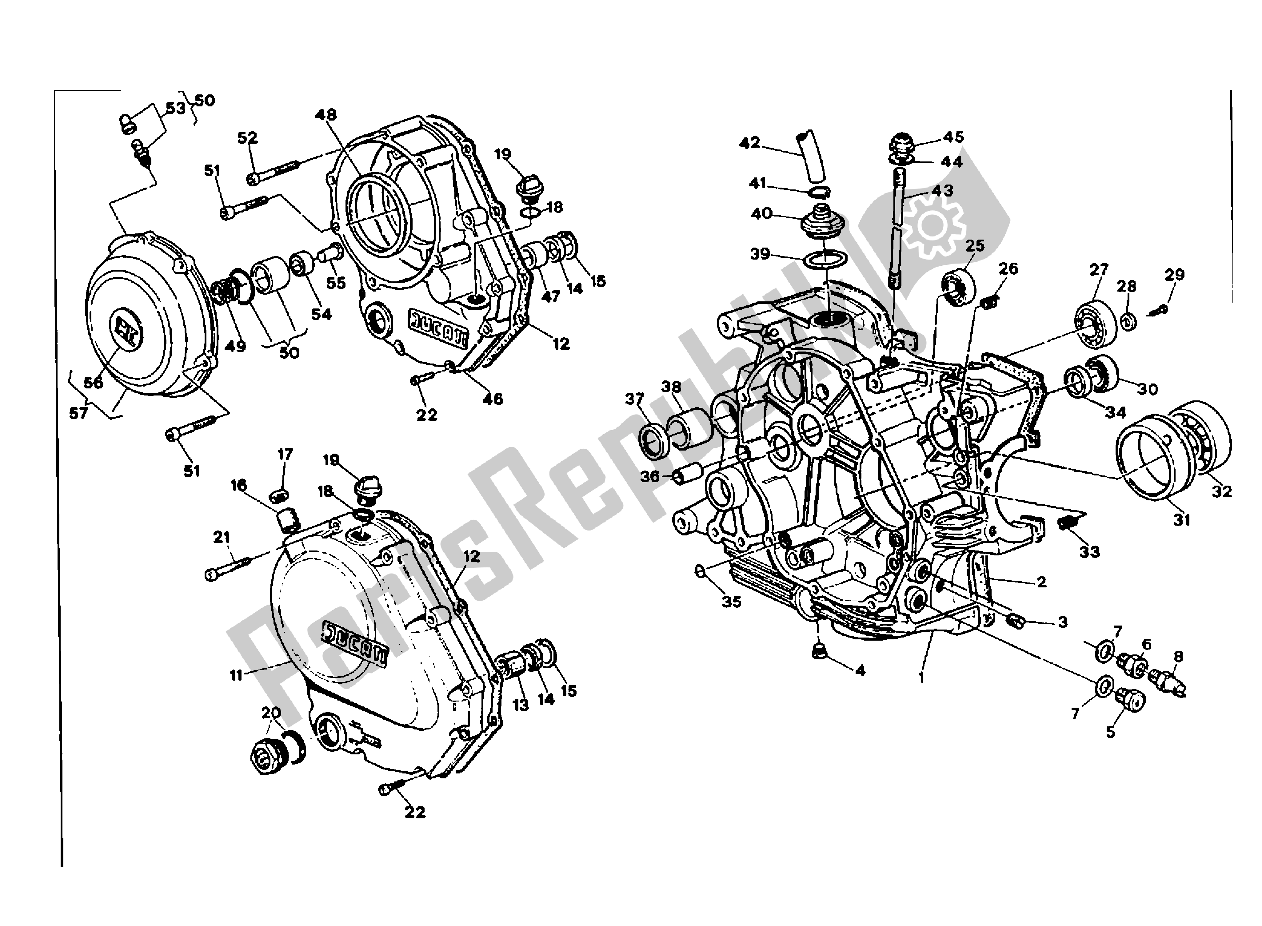 Alle onderdelen voor de Carter Koppeling Kant van de Ducati Indiana 350 1986 - 1987