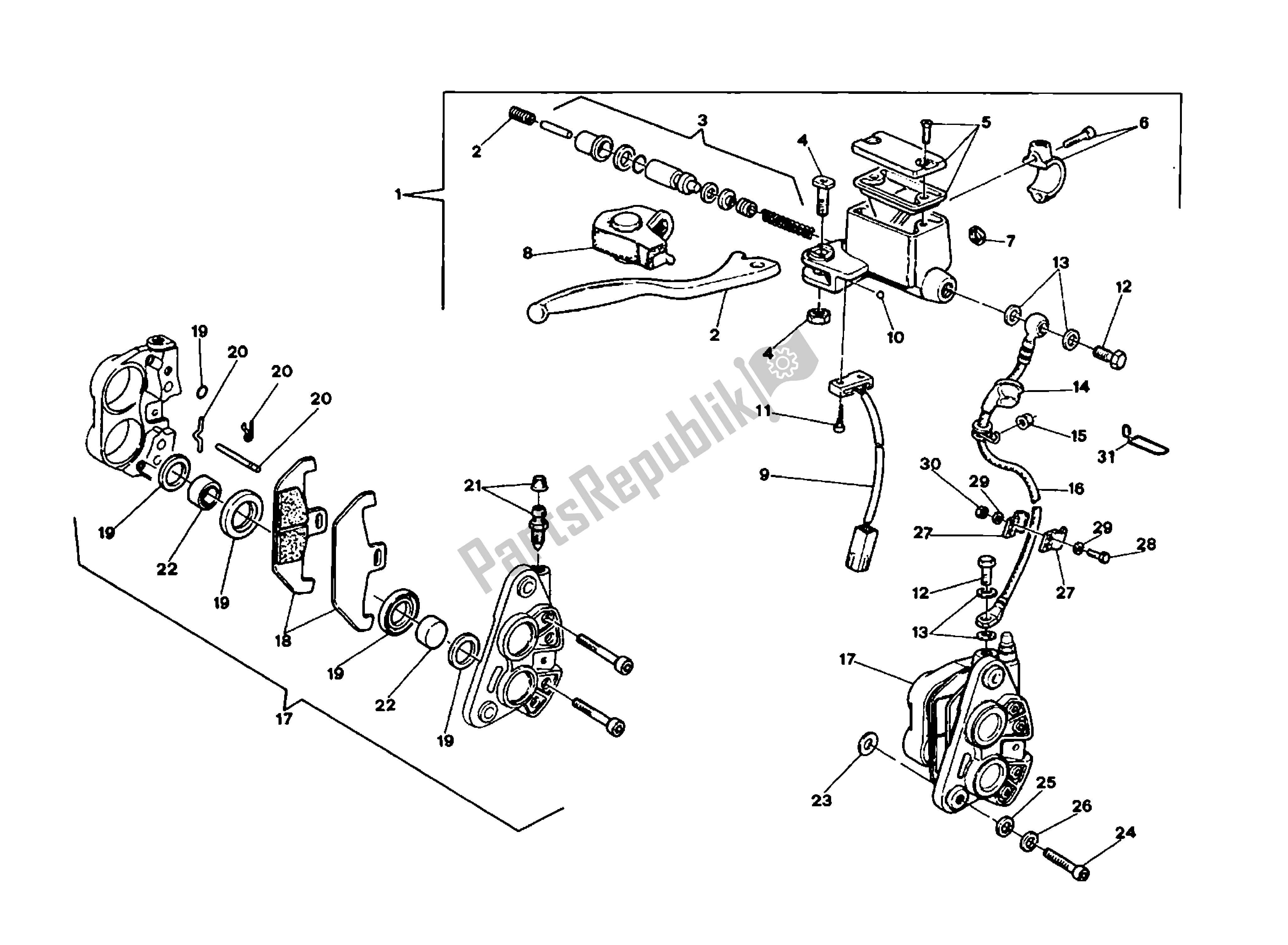 All parts for the Front Hydraulic Brake of the Ducati Indiana 350 1986 - 1987