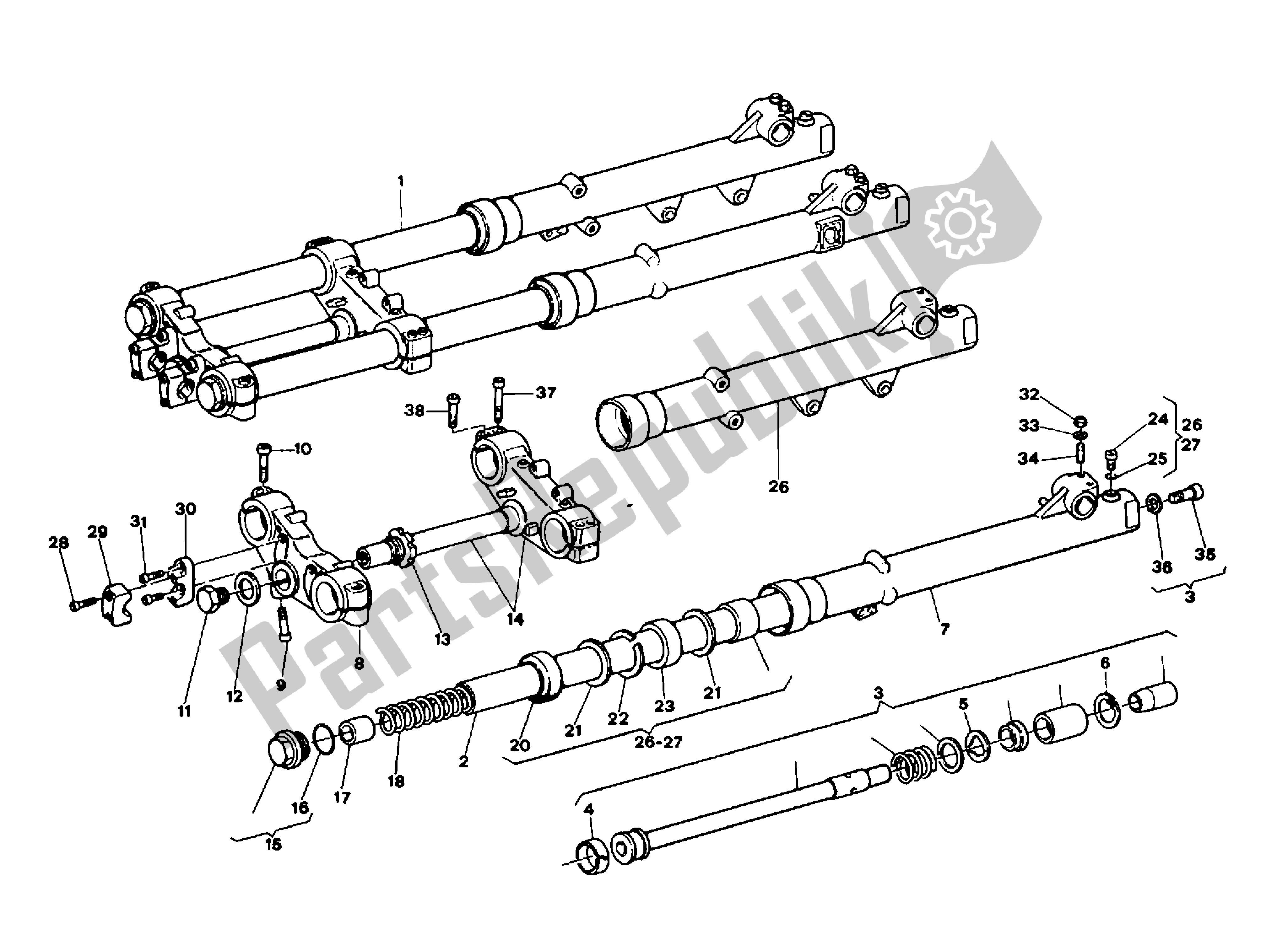 All parts for the Front Fork of the Ducati Indiana 650 1986 - 1987
