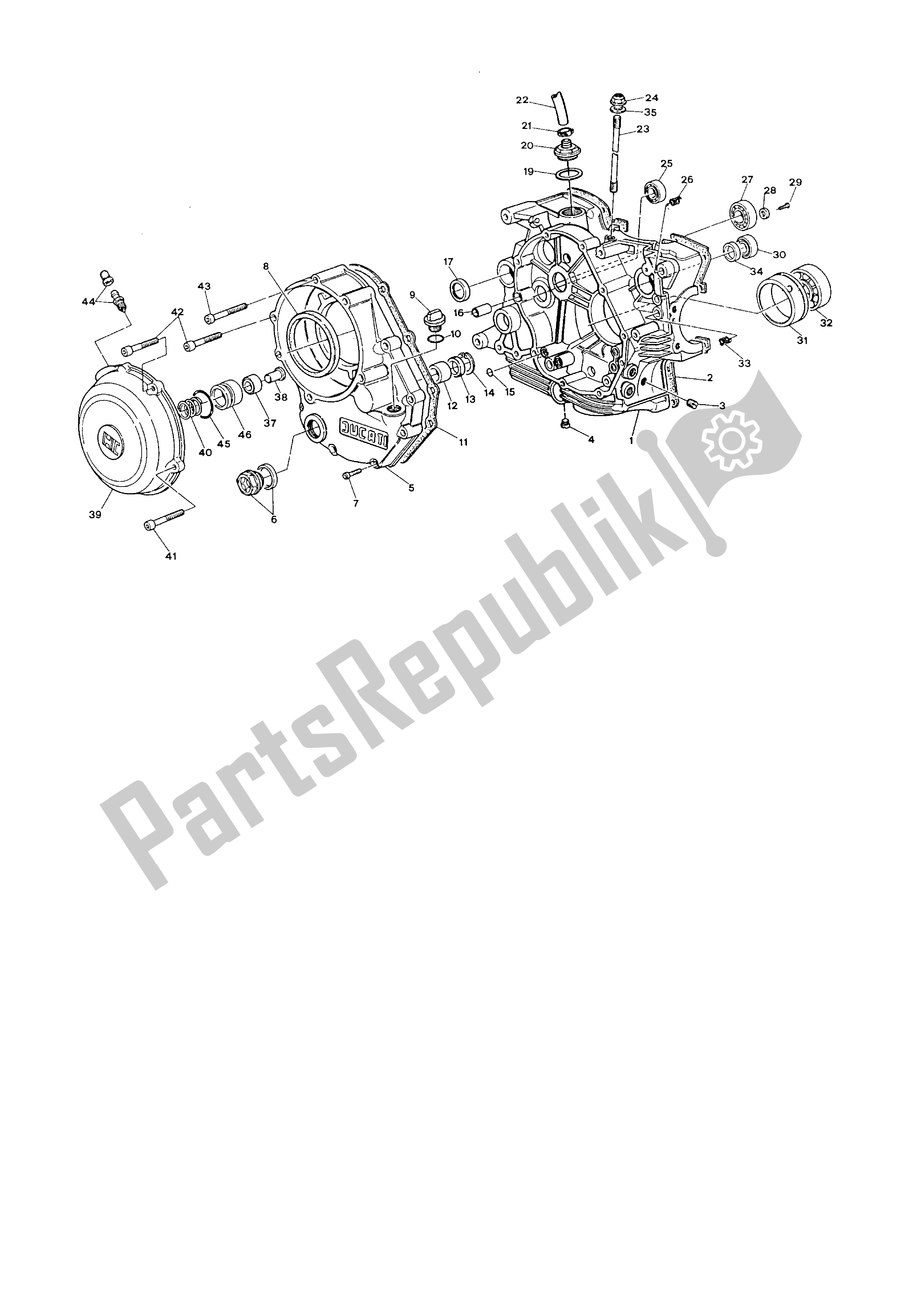 Wszystkie części do Od Strony Sprz? G? A Skrzyni Korbowej Ducati Paso 750 1986 - 1988