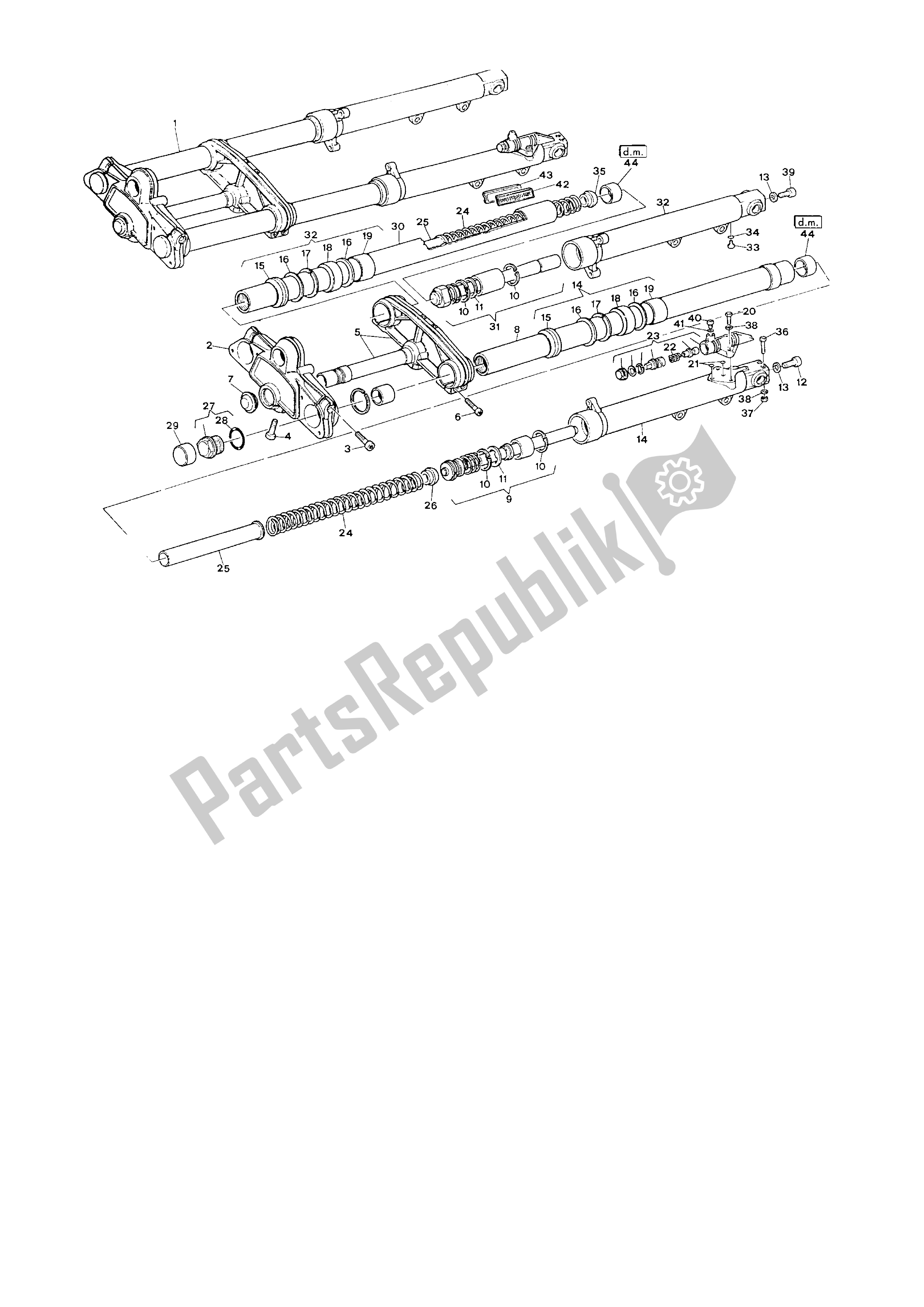 All parts for the Front Fork of the Ducati Paso 750 1986 - 1988
