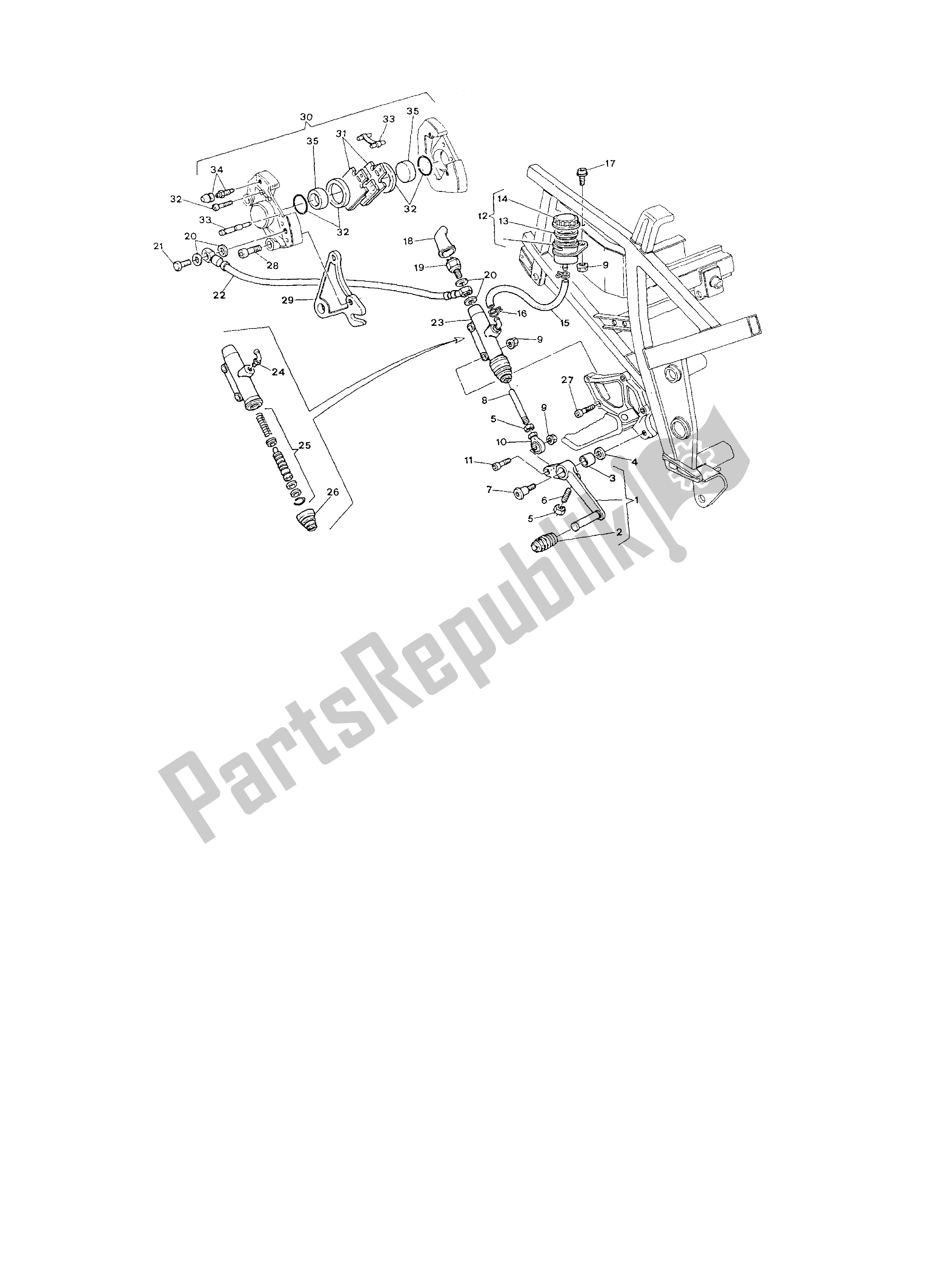 Todas as partes de Erake Hidráulico Traseiro do Ducati Paso 750 1986 - 1988