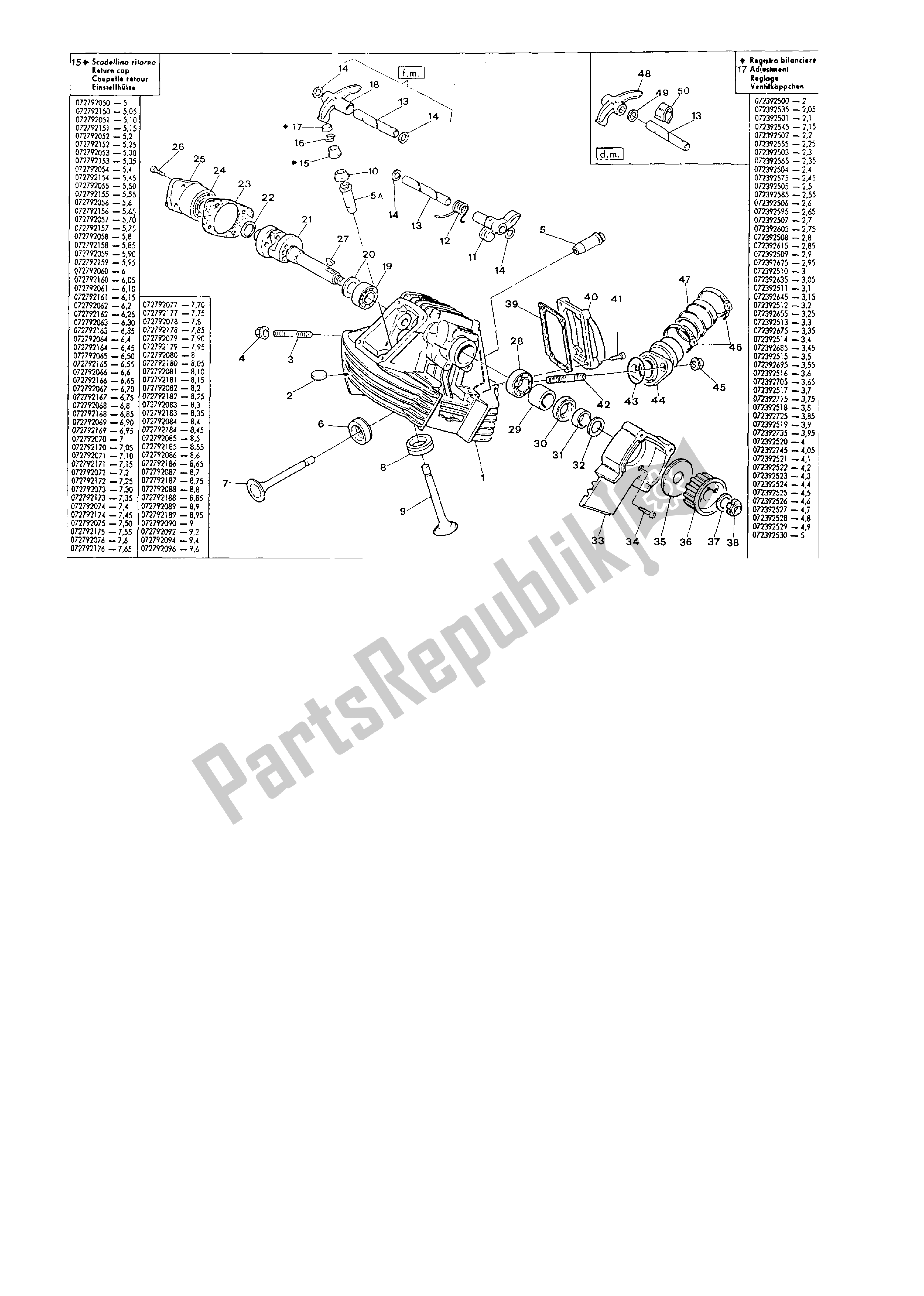 All parts for the Vertical Head of the Ducati Paso 750 1986 - 1988