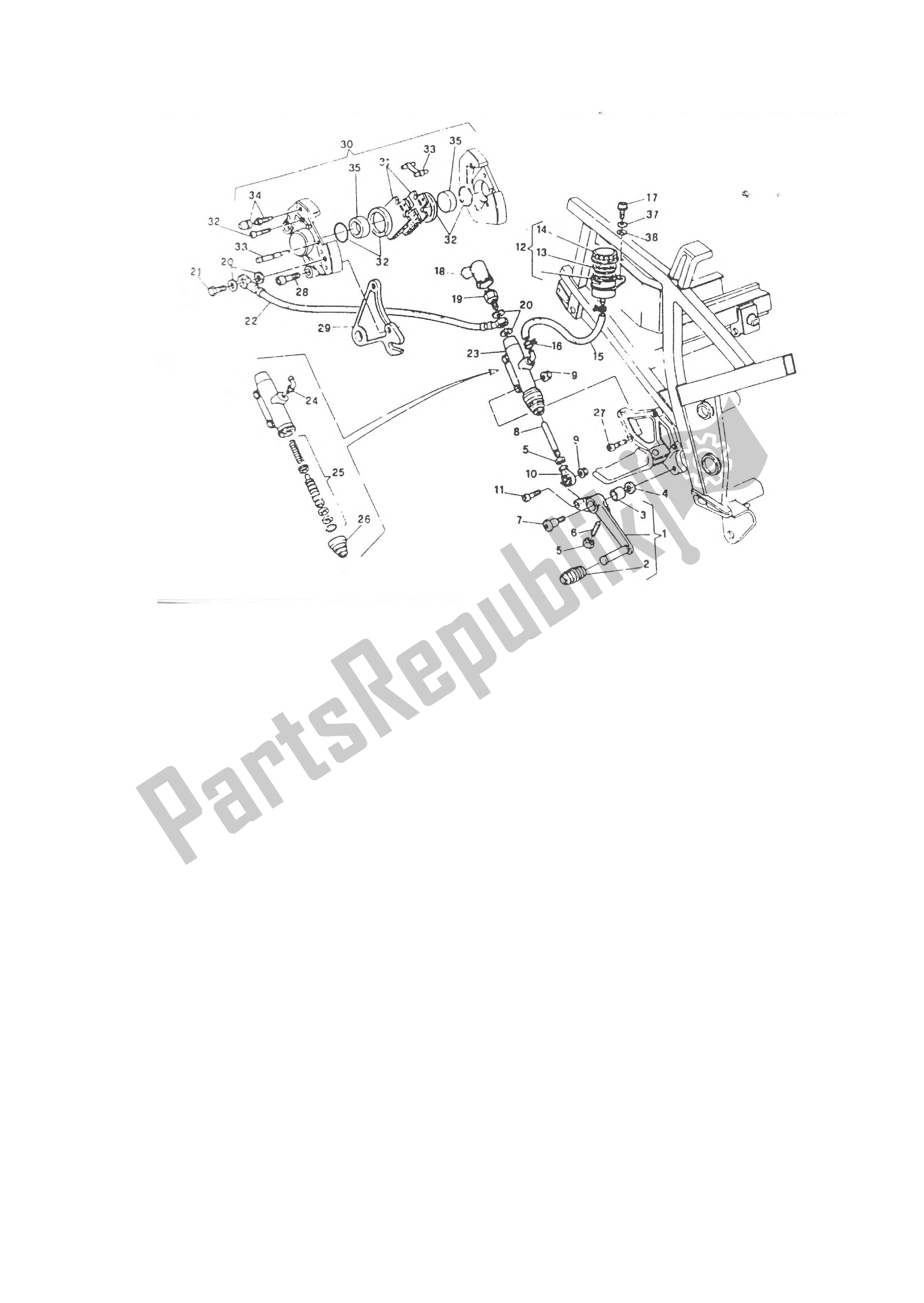 Tutte le parti per il Freno Idraulico Posteriore del Ducati Paso 906 1988 - 1989