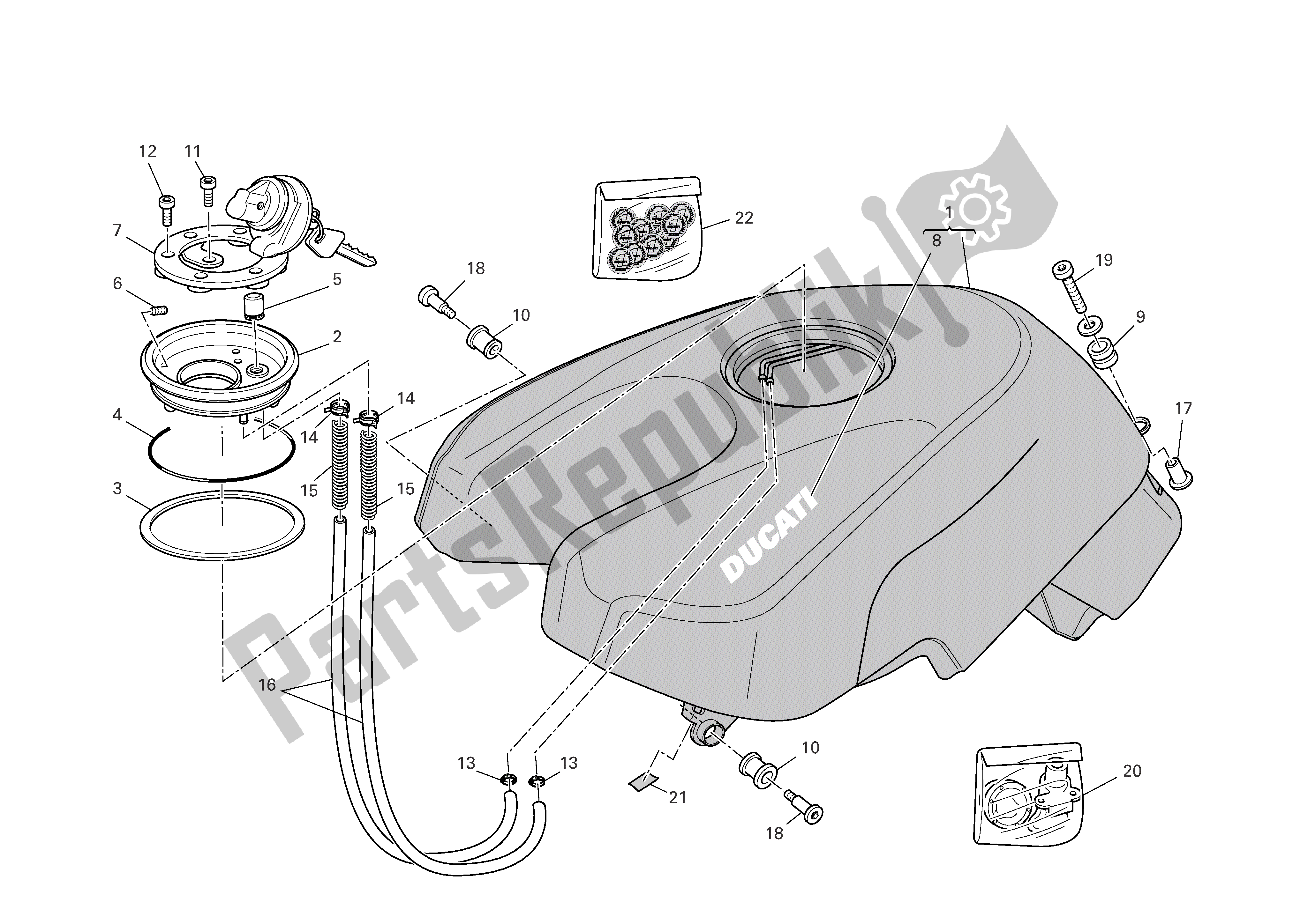 Alle onderdelen voor de Benzinetank van de Ducati Desmosedici 1000 2008