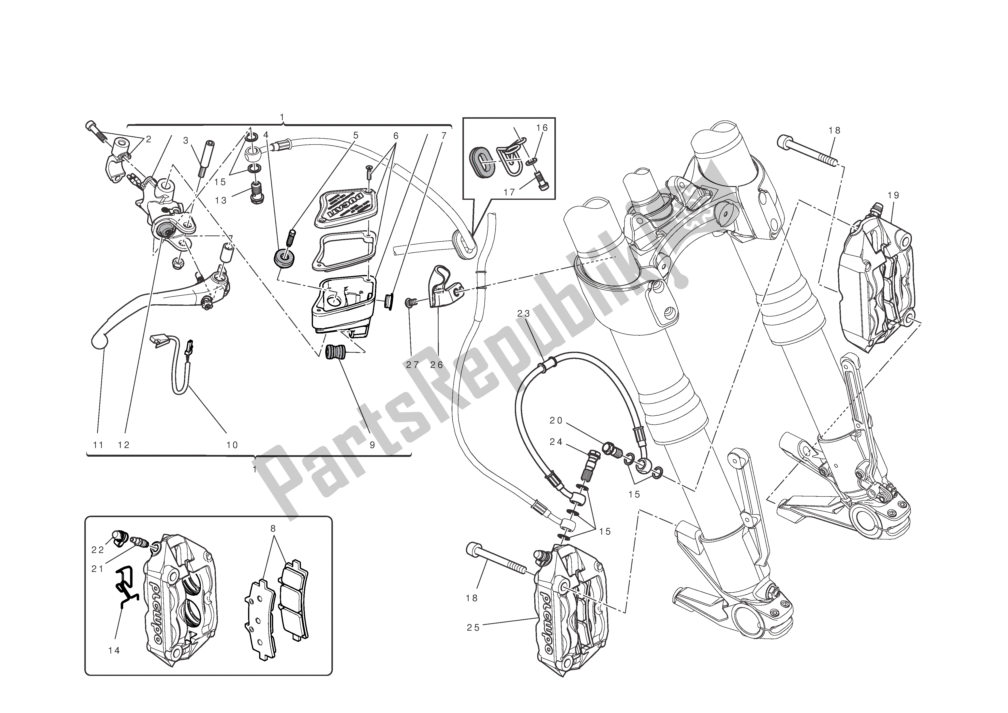 Wszystkie części do Przedni Hamulec Ducati Diavel AMG 1200 2013