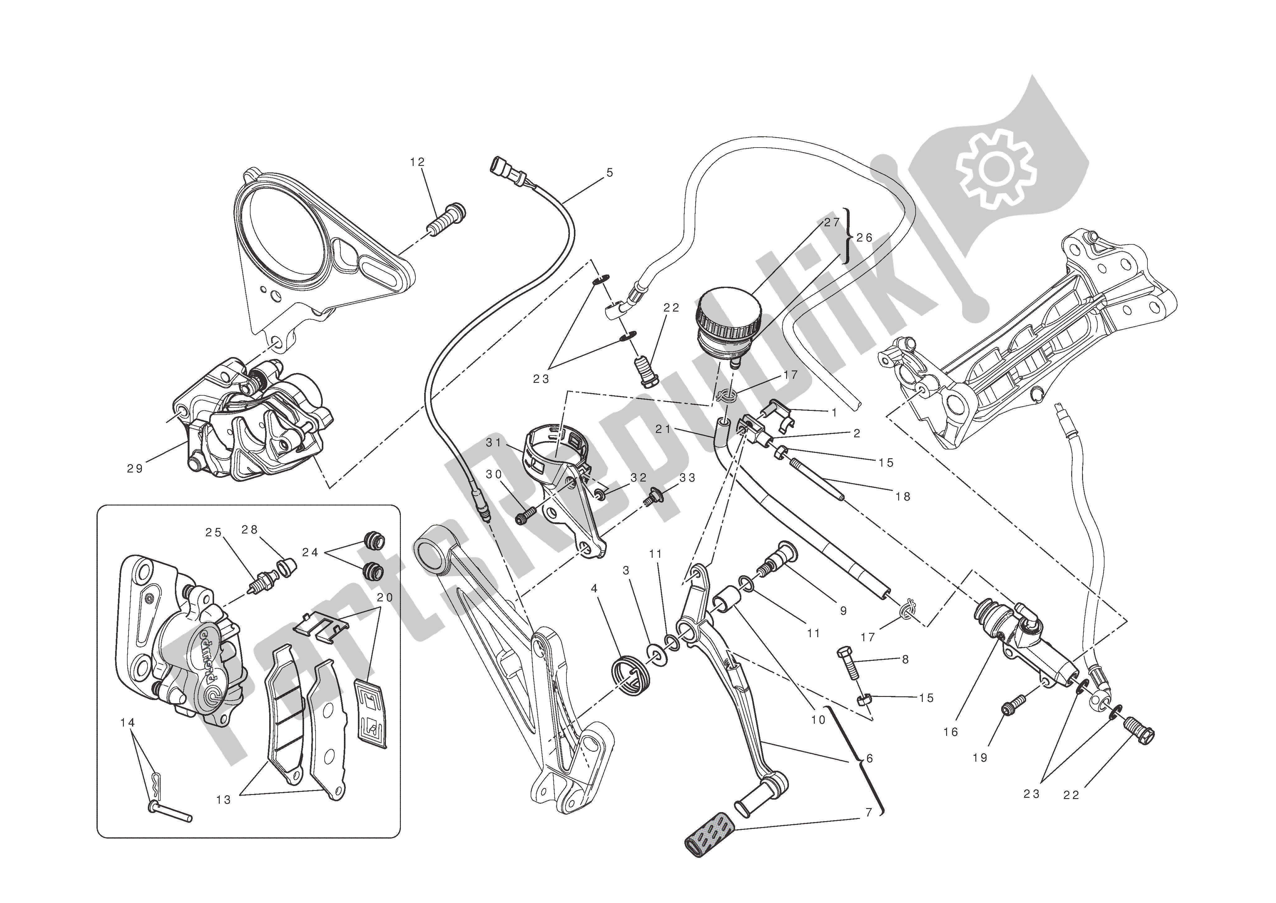 Todas as partes de Freio Traseiro do Ducati Diavel AMG 1200 2013