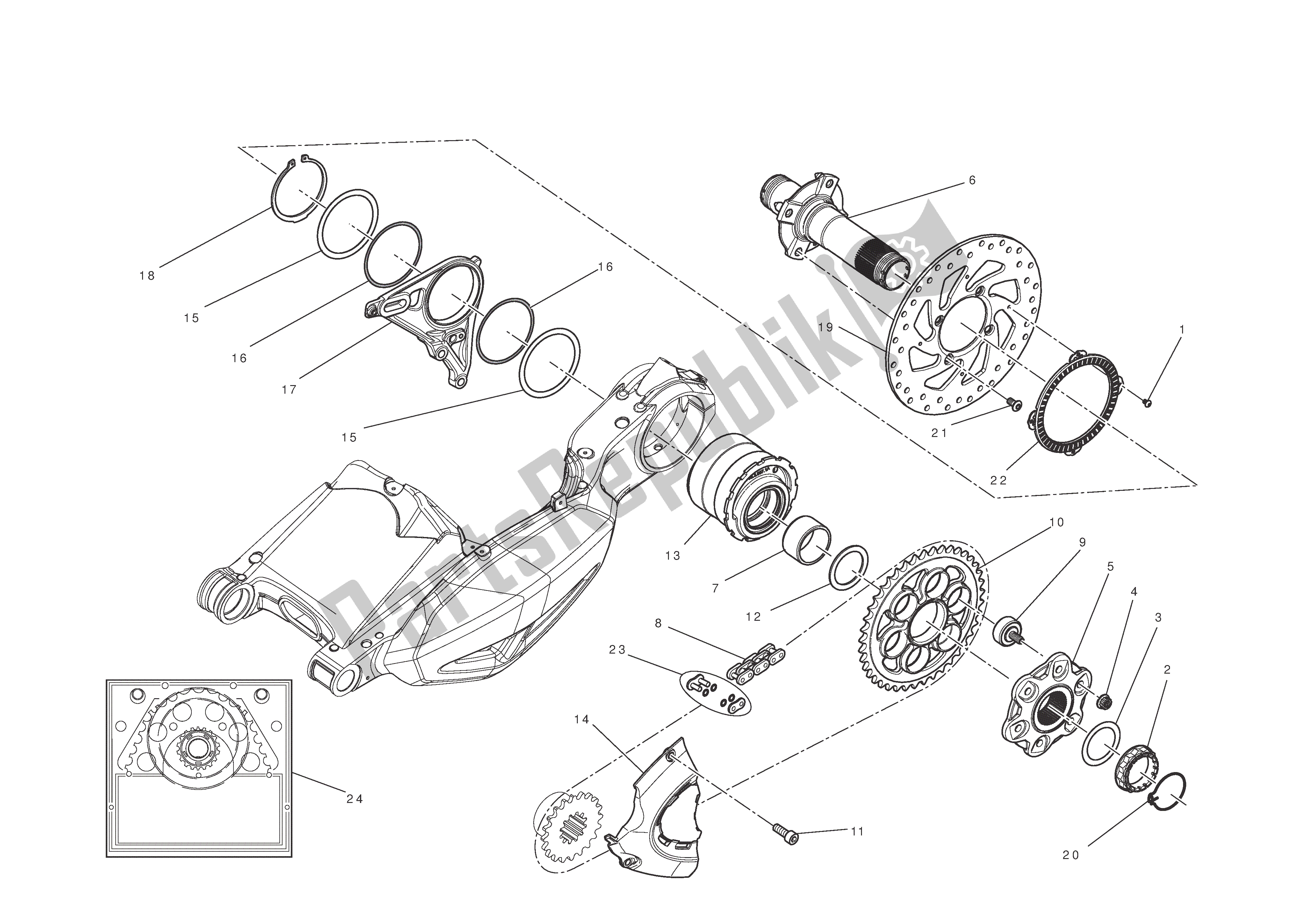 Todas las partes para Eje De La Rueda Trasera de Ducati Diavel AMG 1200 2013