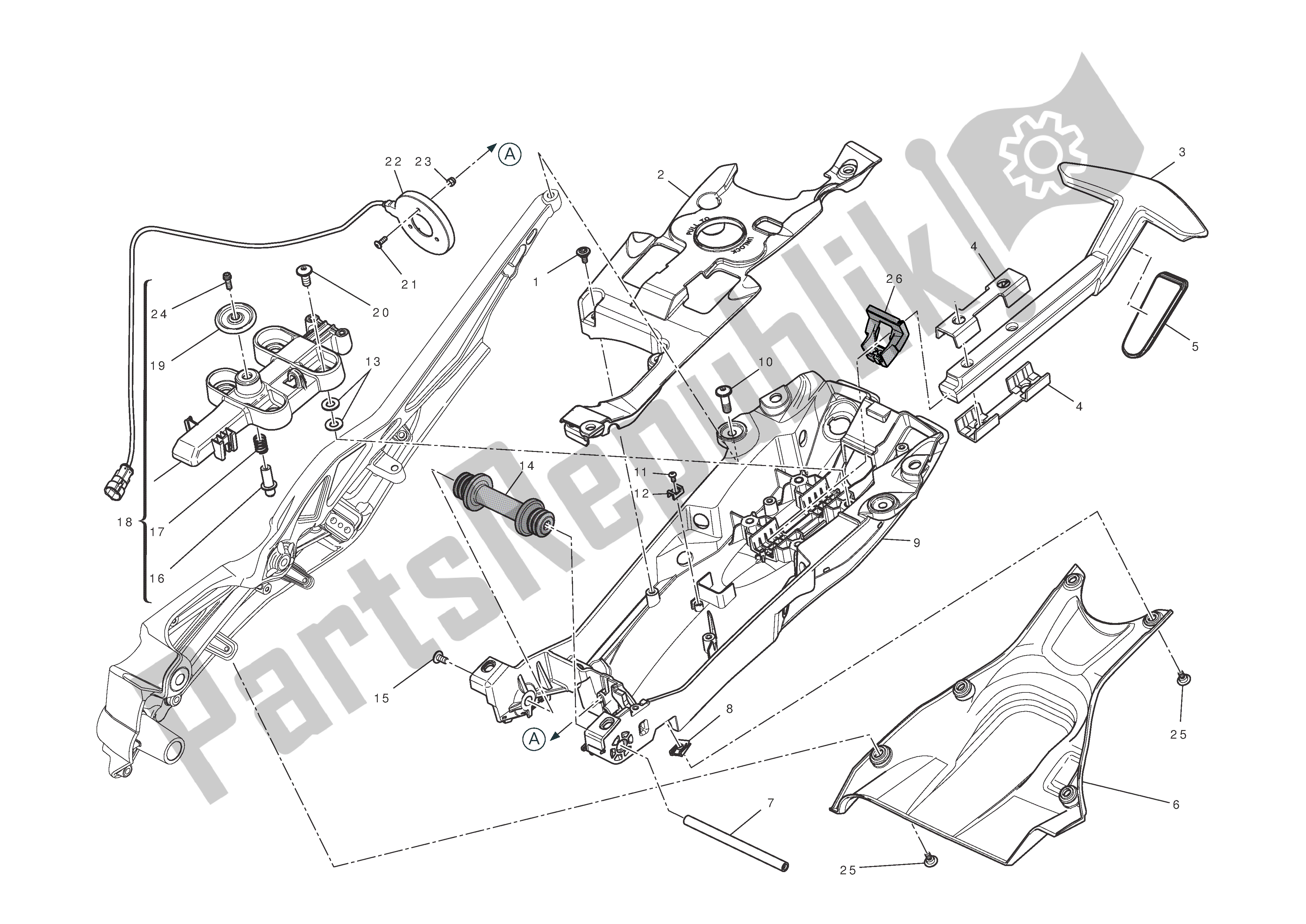 Tutte le parti per il Telaio Ausiliario Posteriore del Ducati Diavel AMG 1200 2013