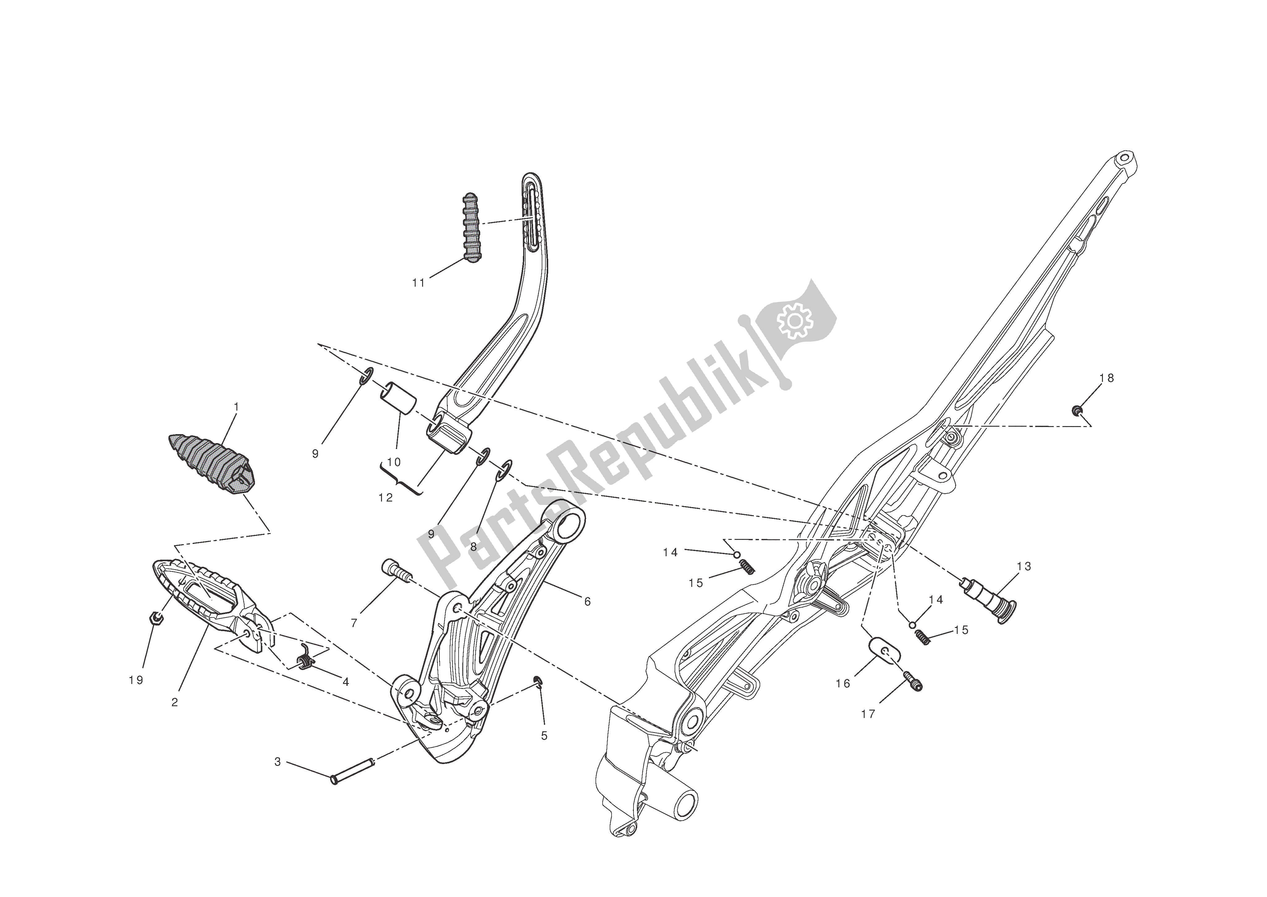 Tutte le parti per il R. H. Poggiapiedi del Ducati Diavel AMG 1200 2013