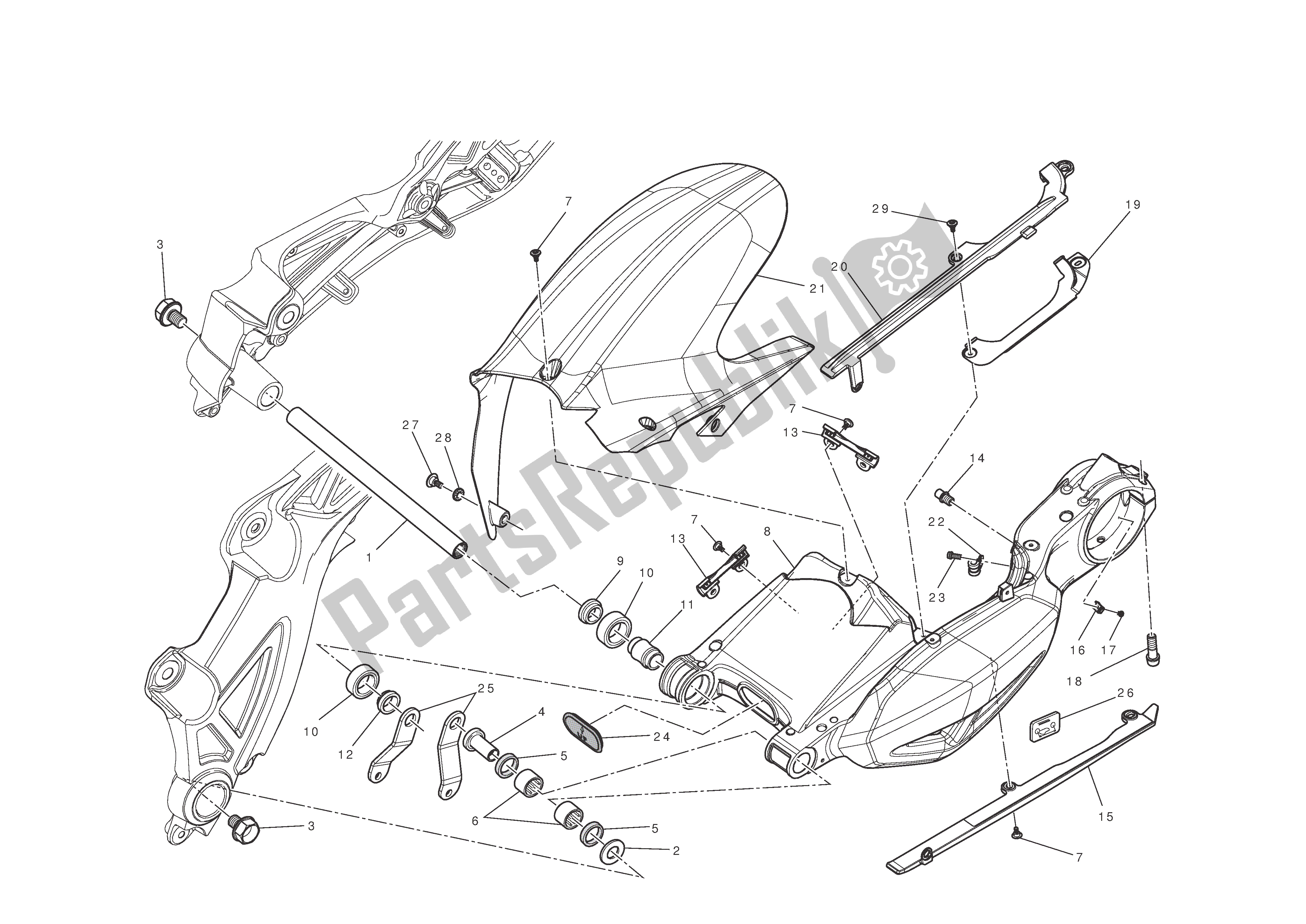 All parts for the Swingarm of the Ducati Diavel AMG 1200 2013
