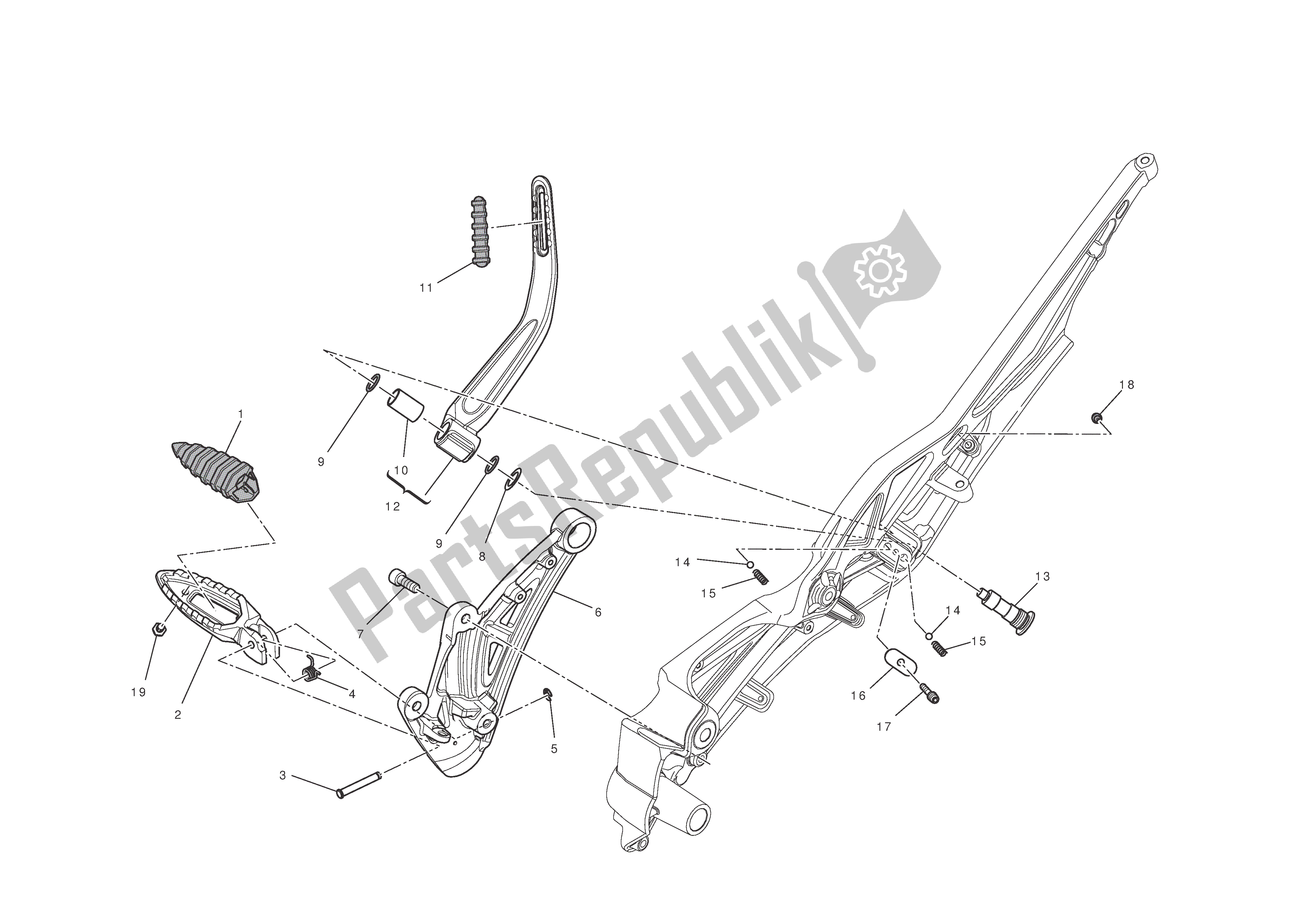 All parts for the R. H. Footrests of the Ducati Diavel AMG 1200 2013
