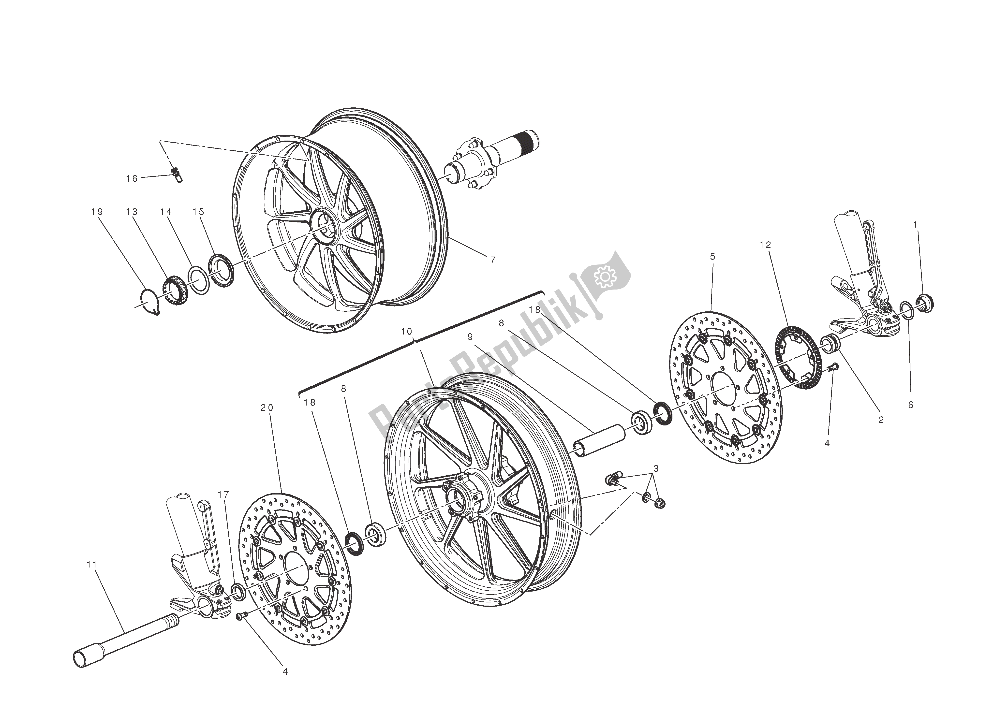 Tutte le parti per il Ruote Anteriori E Posteriori del Ducati Diavel Carbon 1200 2011