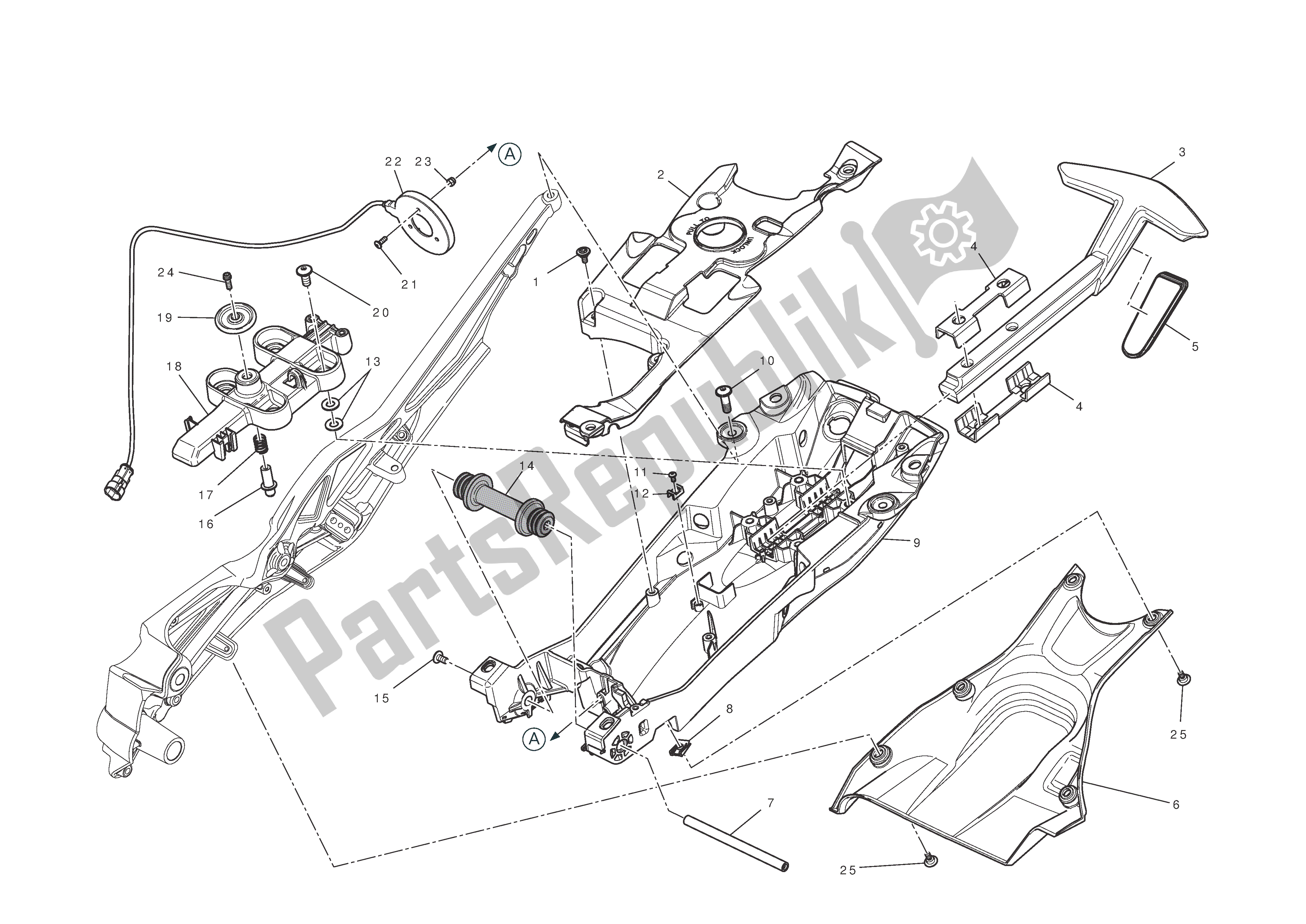 Tutte le parti per il Telaio Ausiliario Posteriore del Ducati Diavel Carbon 1200 2011