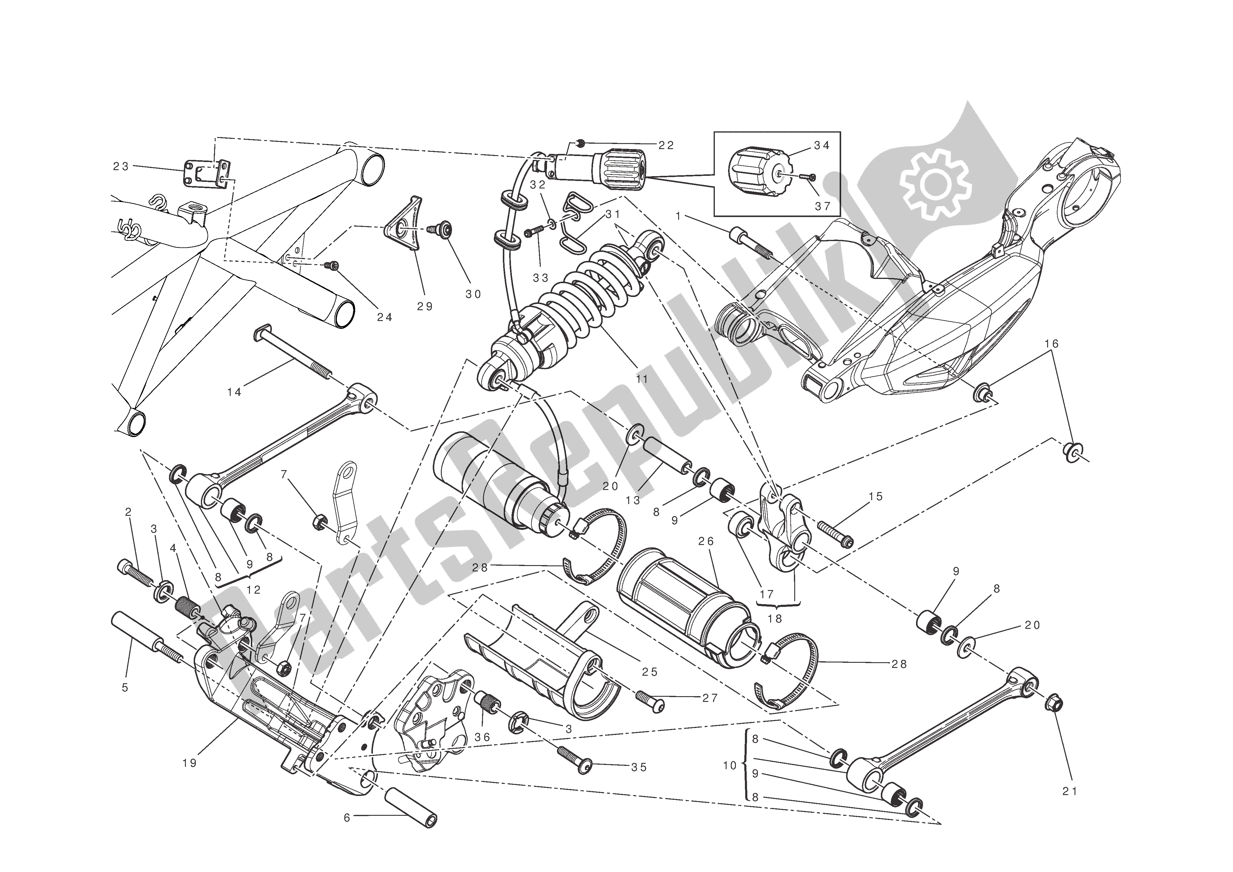 Alle onderdelen voor de Achtervering van de Ducati Diavel Carbon 1200 2011