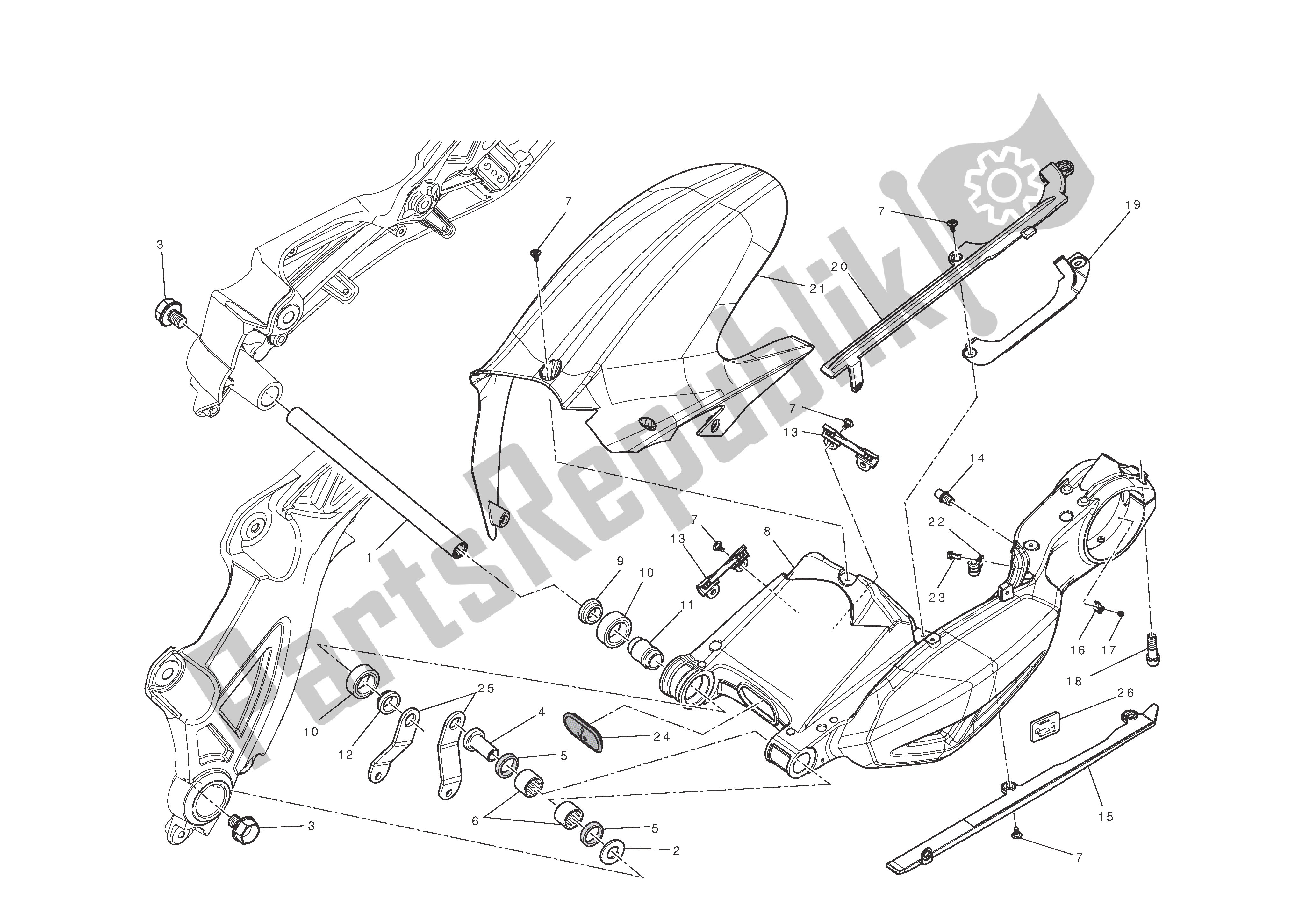 Alle onderdelen voor de Achterbrug van de Ducati Diavel Carbon 1200 2011