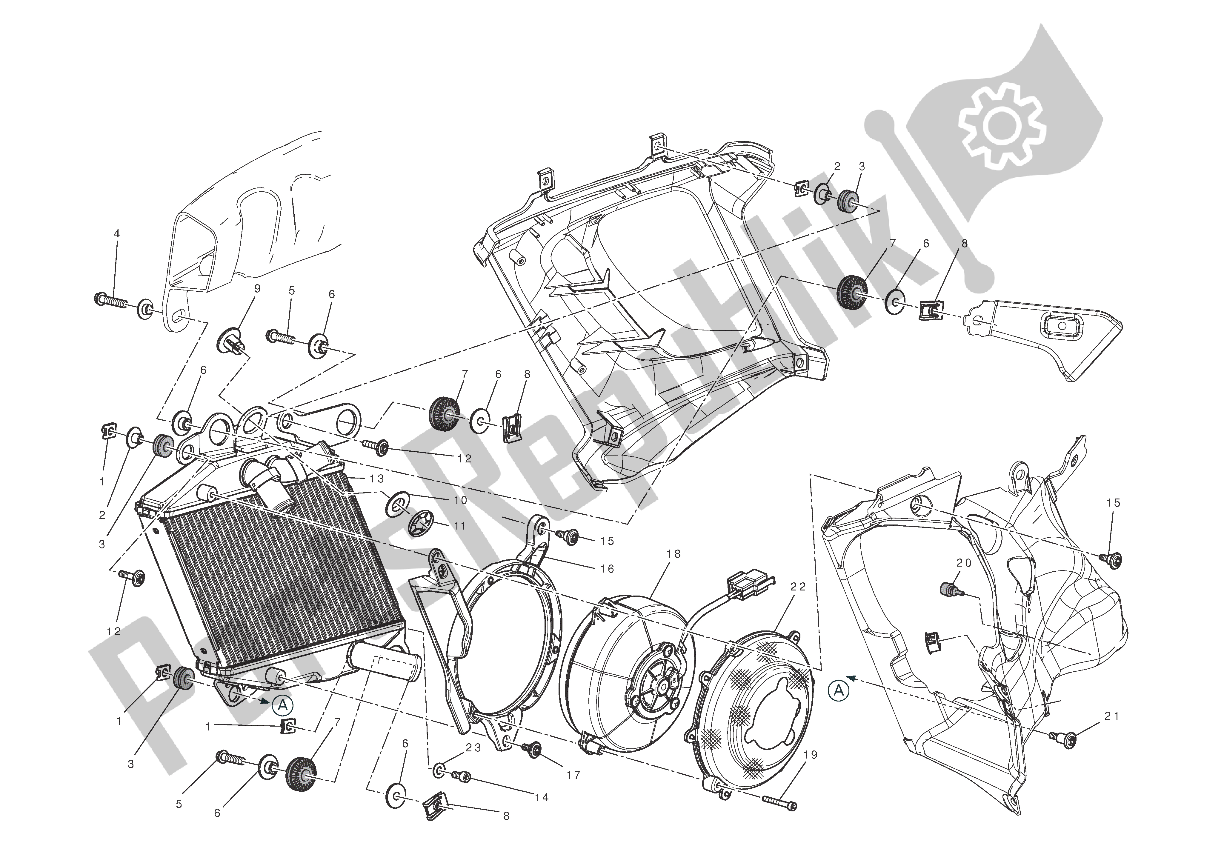 Tutte le parti per il Radiatore (a Destra) del Ducati Diavel Carbon 1200 2011