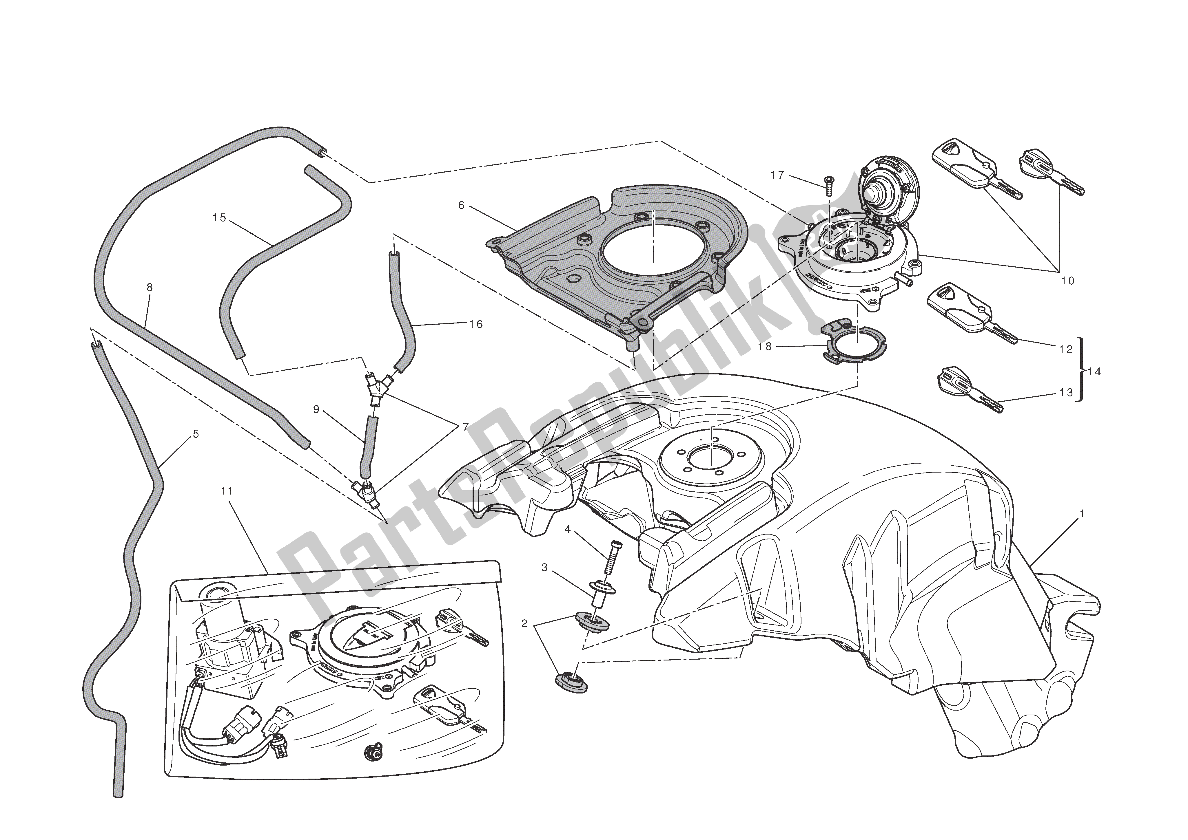 Alle onderdelen voor de Benzinetank van de Ducati Diavel Carbon 1200 2011