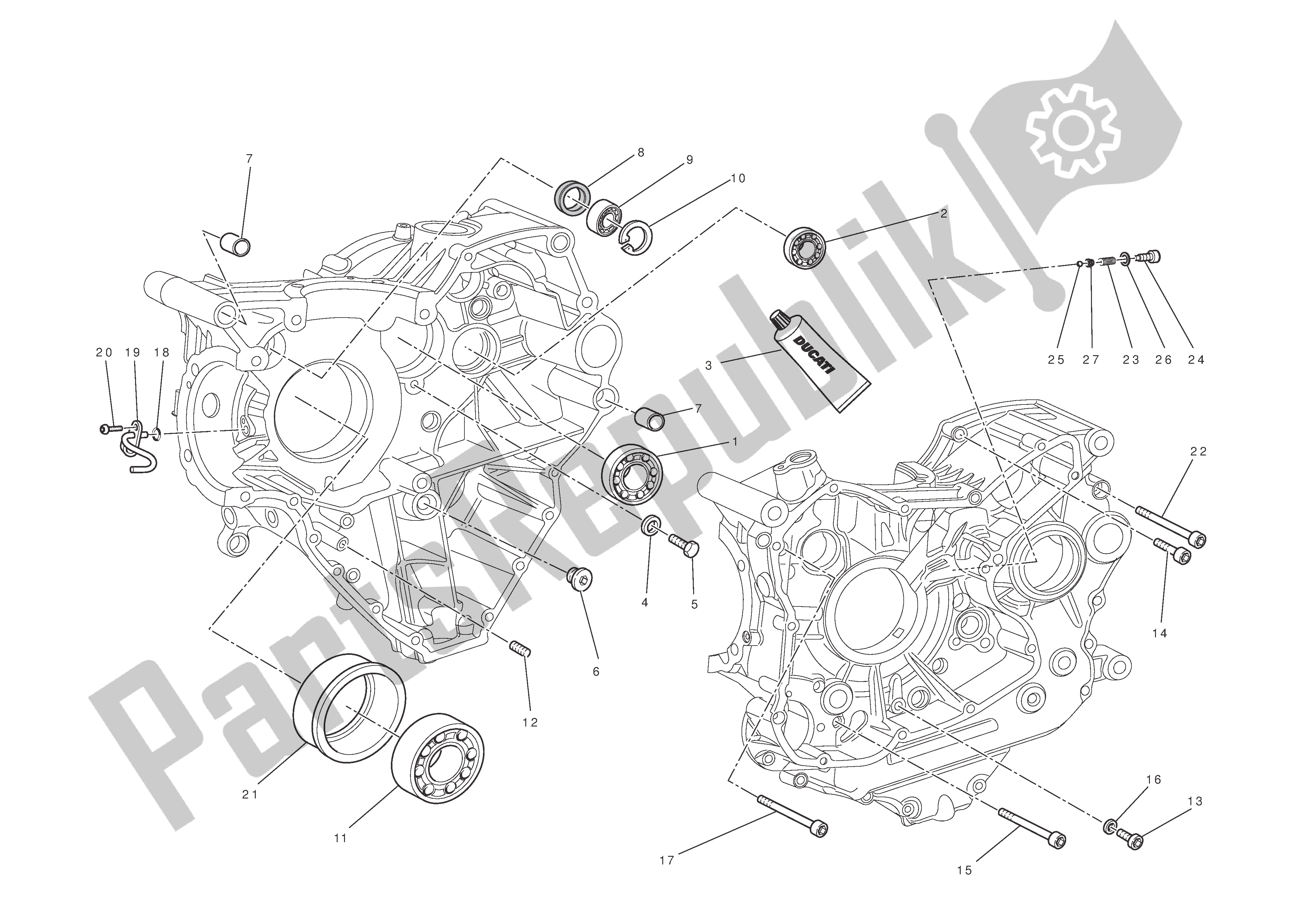 Alle onderdelen voor de Carterhelften van de Ducati Diavel Carbon 1200 2011