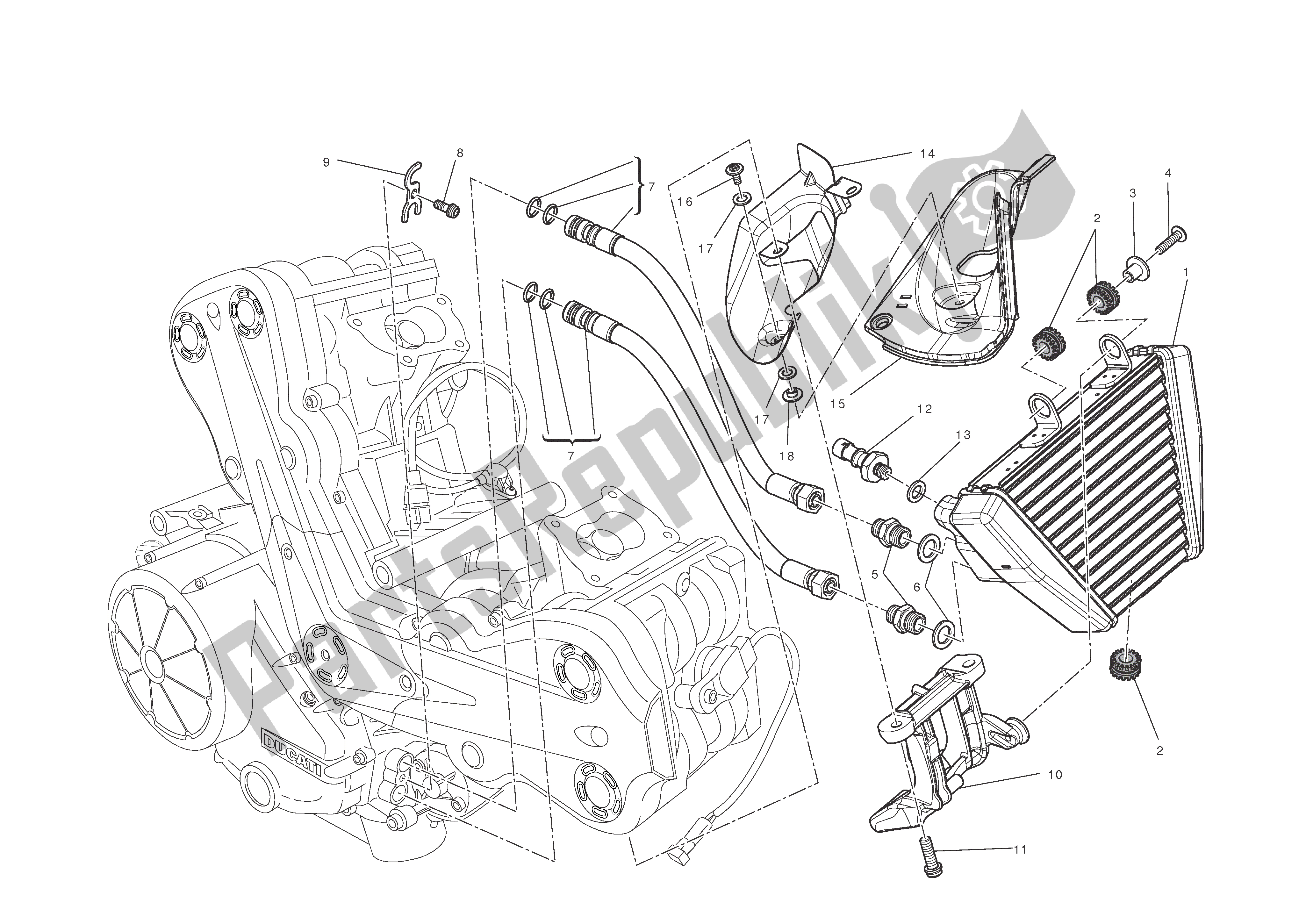 Alle onderdelen voor de Olie Koeler van de Ducati Diavel Carbon 1200 2011