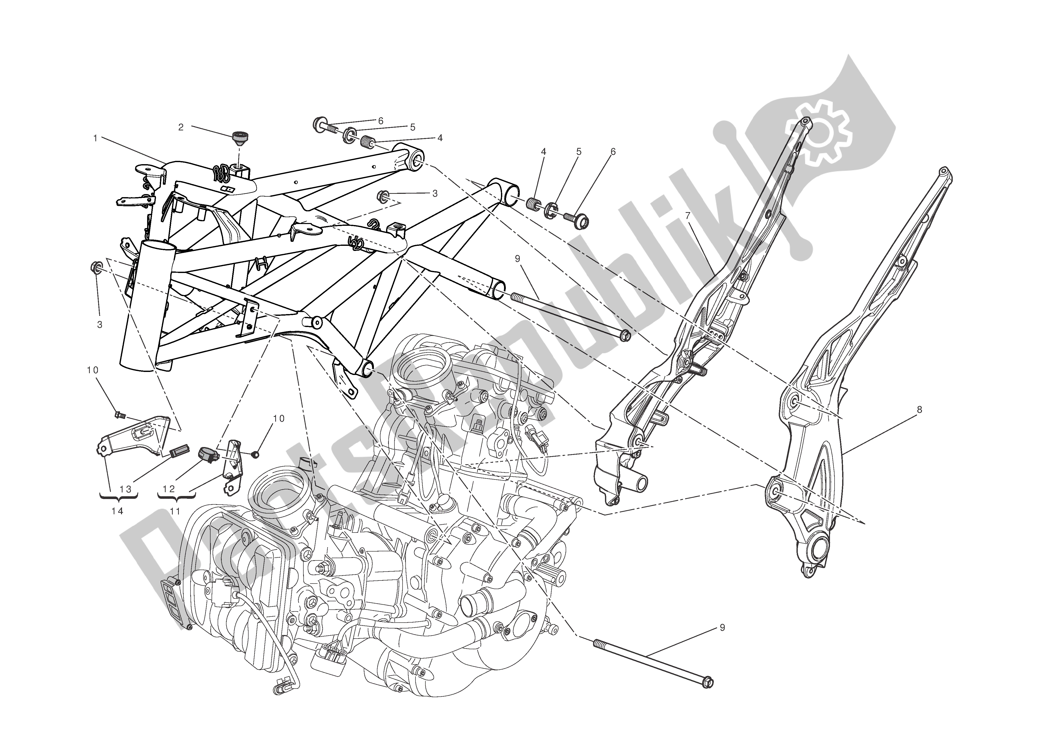 Alle onderdelen voor de Kader van de Ducati Diavel Carbon 1200 2011
