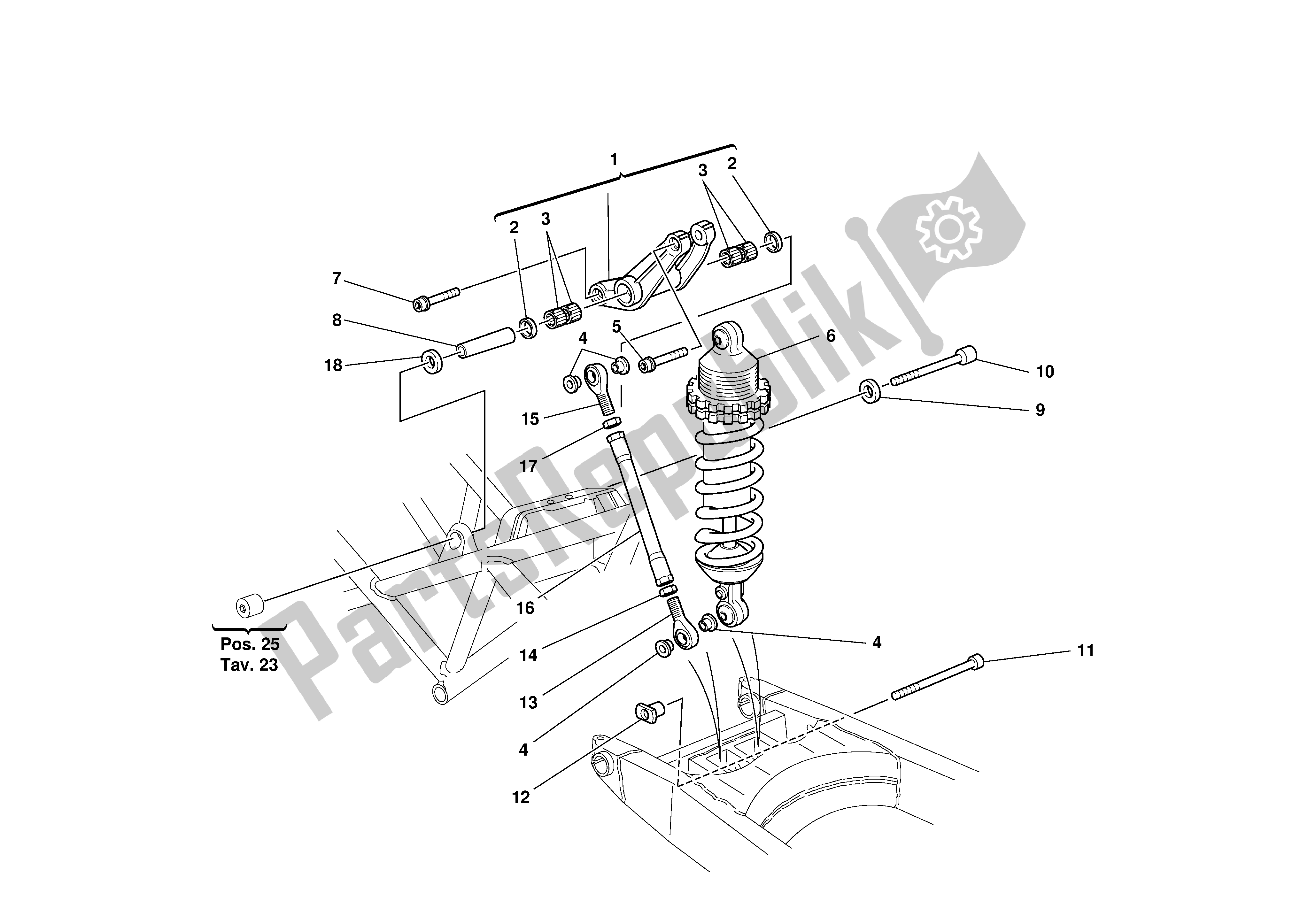 Alle onderdelen voor de Achtervering van de Ducati Monster S 1000 2003