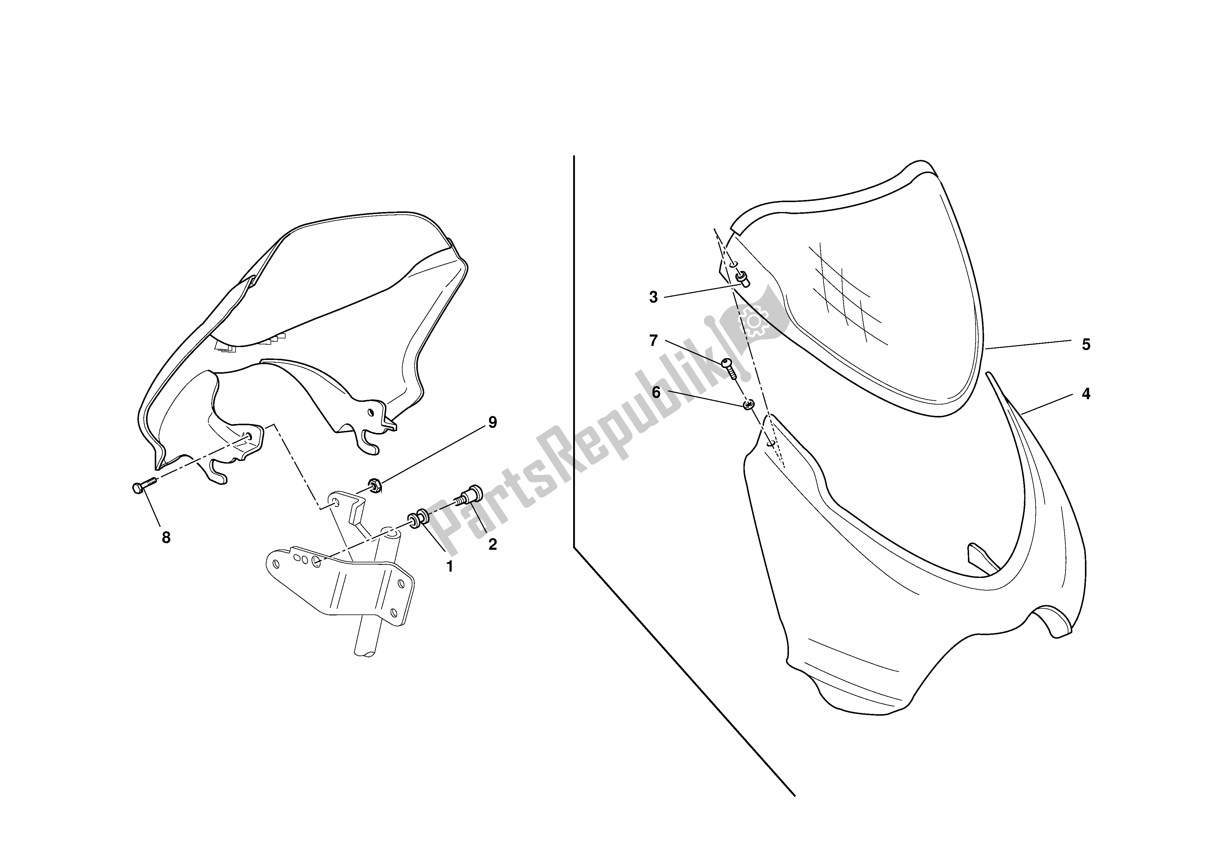 All parts for the Headlight Fairing of the Ducati Monster S 1000 2003