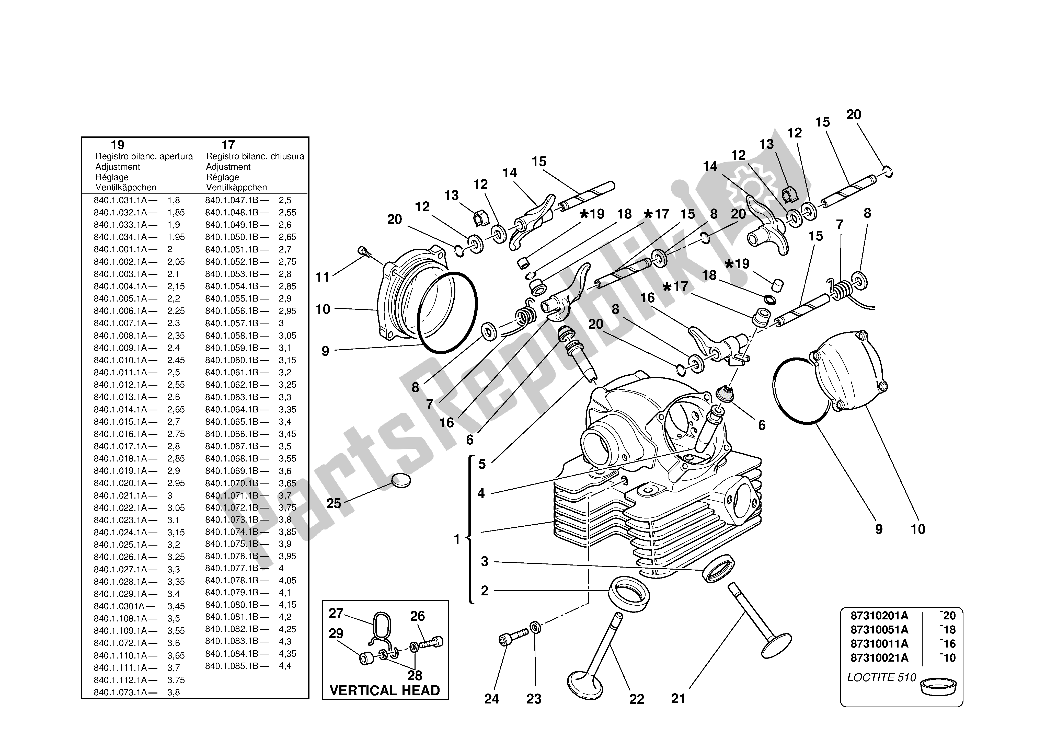 Alle onderdelen voor de Verticale Kop van de Ducati Monster S 1000 2003