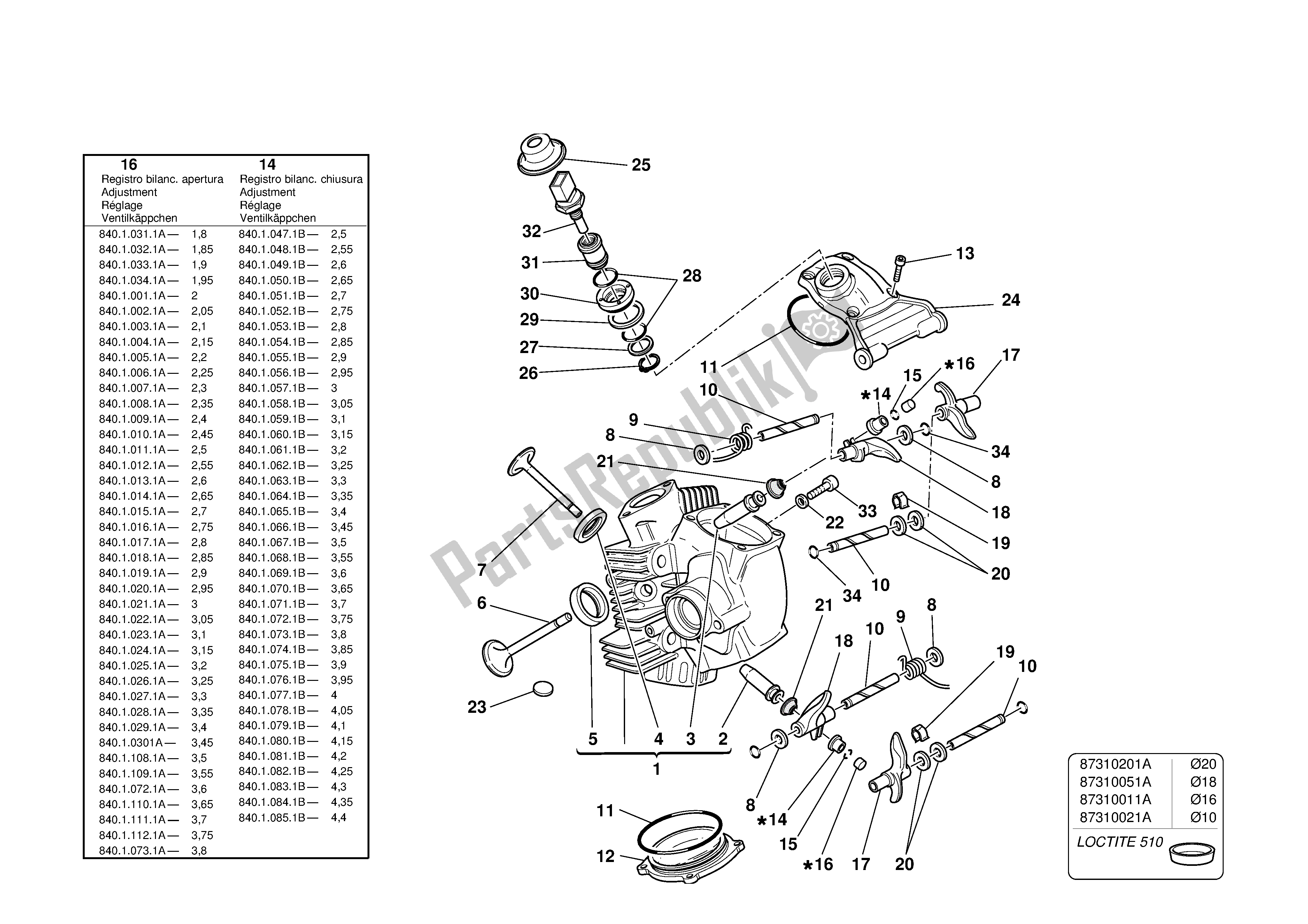 Alle onderdelen voor de Horizontale Kop van de Ducati Monster S 1000 2003