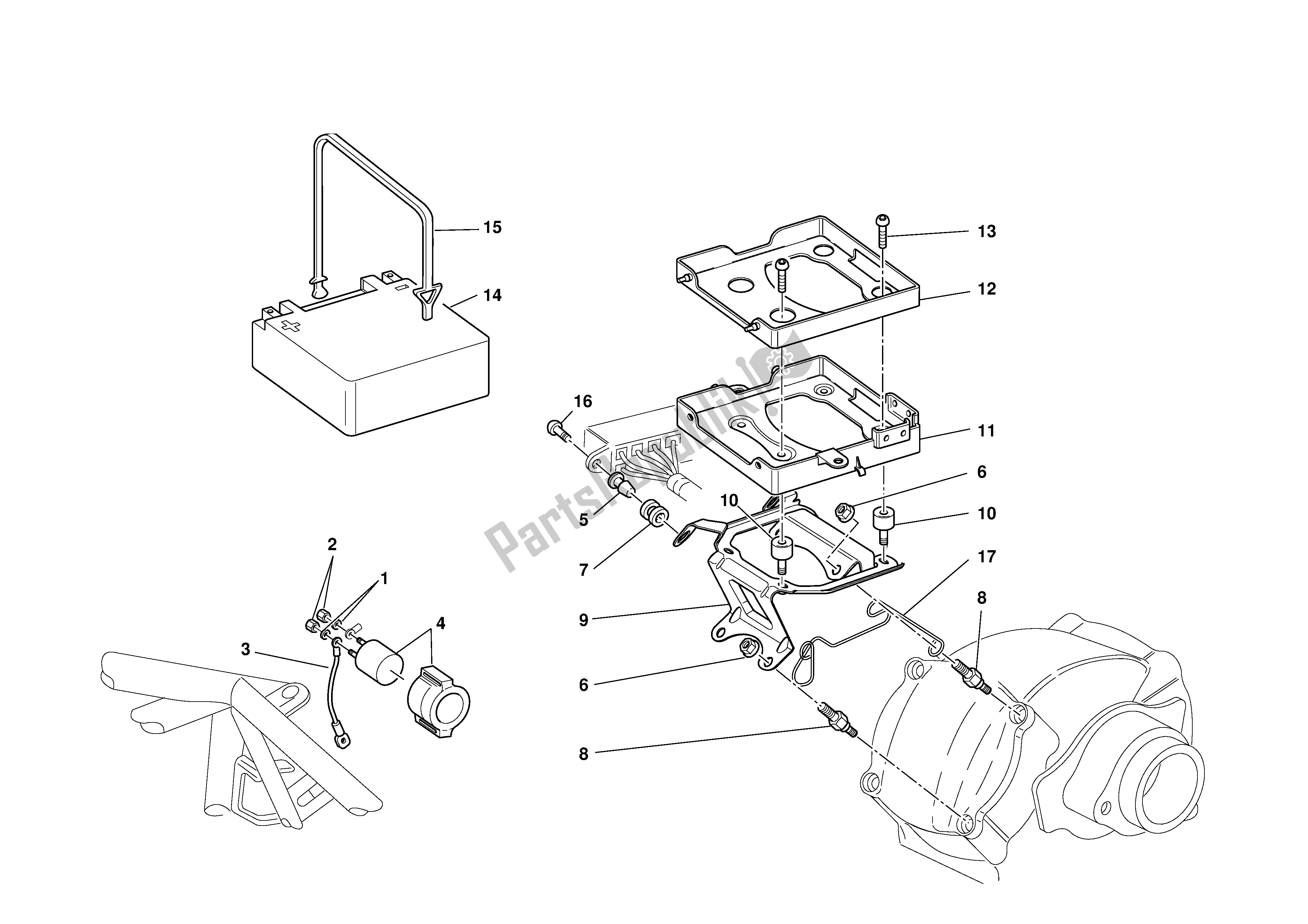 Todas las partes para Montaje En Caja De Batería de Ducati Monster S 1000 2003