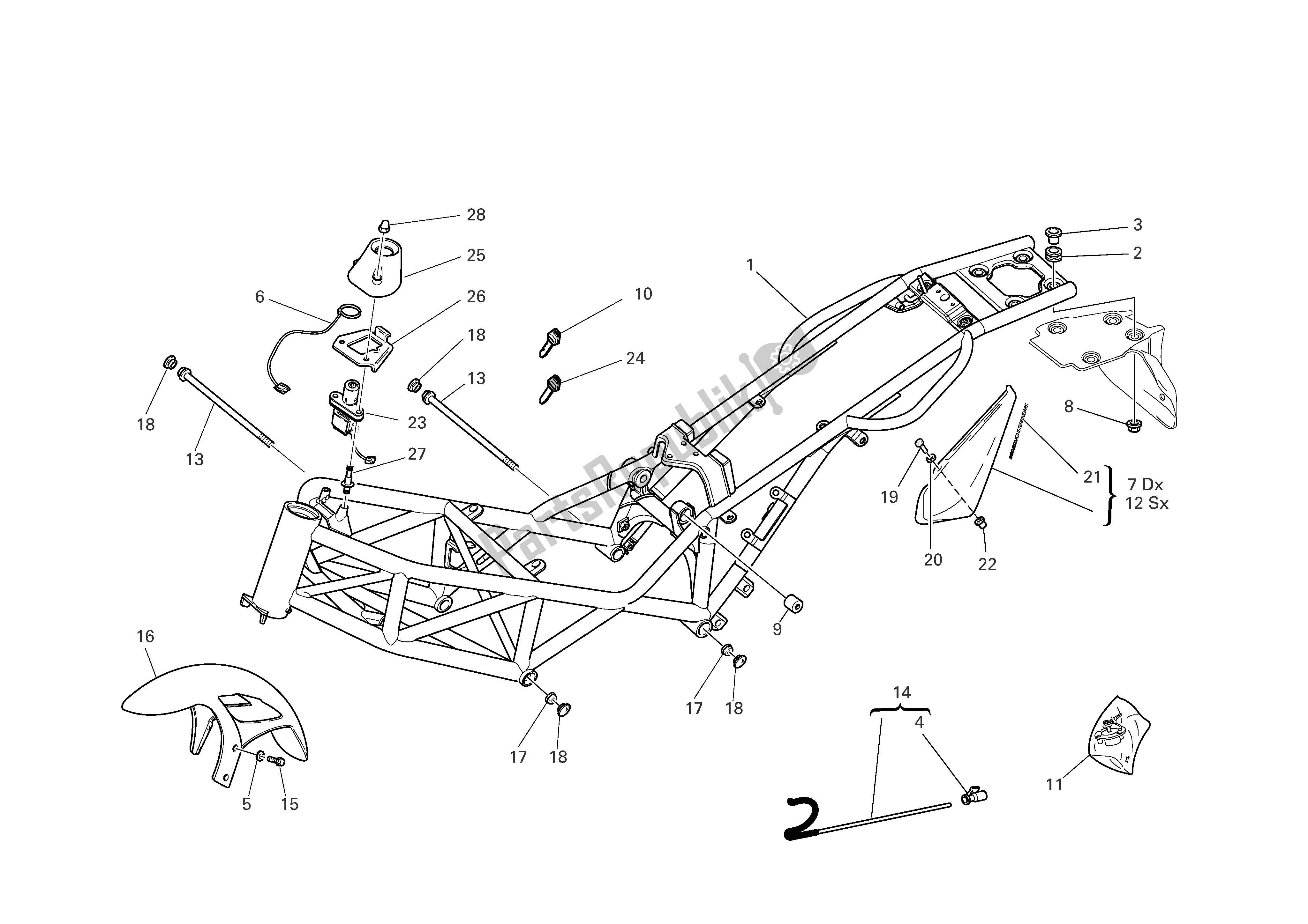 All parts for the Frame of the Ducati Monster Dark 620 2005