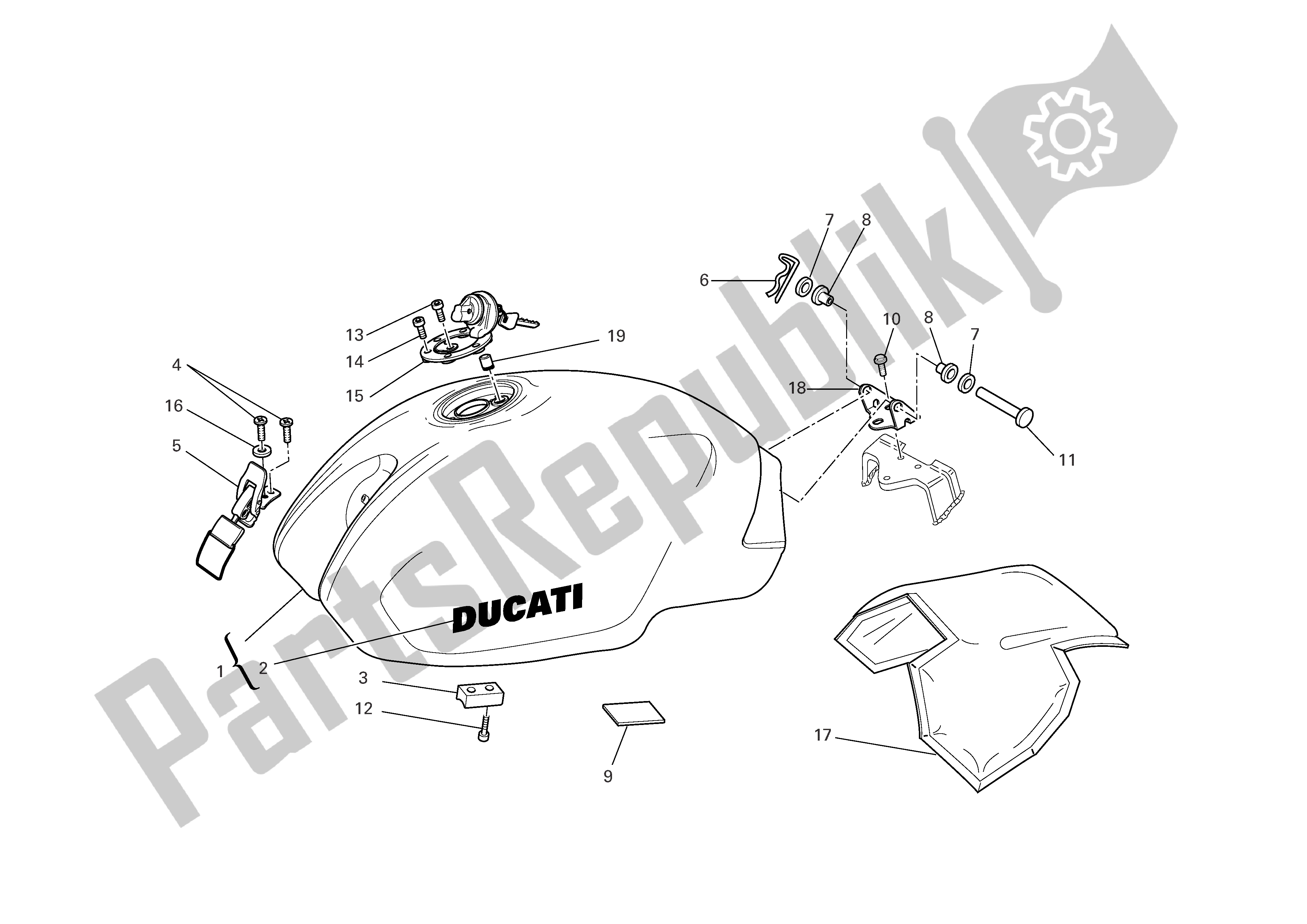 Alle onderdelen voor de Benzinetank van de Ducati Monster Dark 620 2005