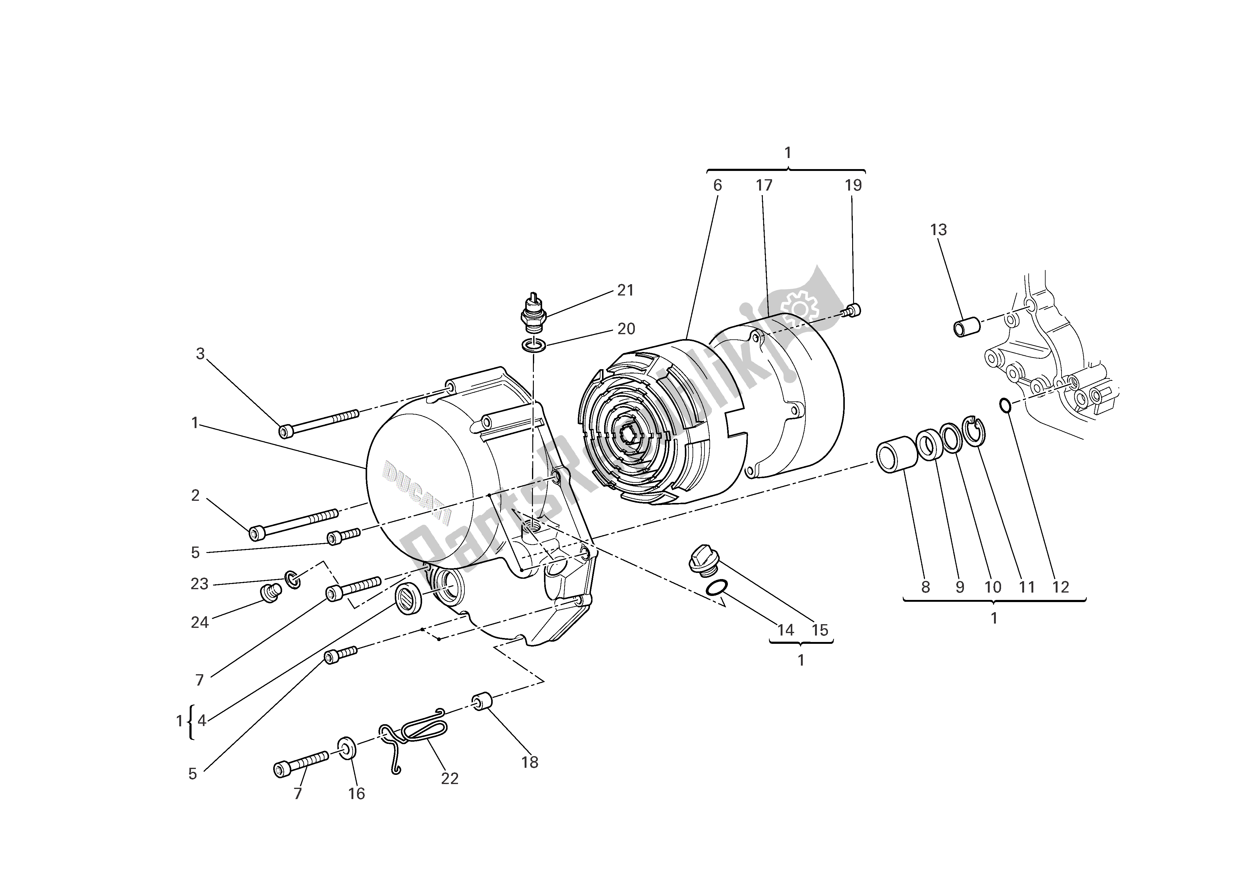 All parts for the Clutch-sidecrankcase Cover of the Ducati Monster Dark 620 2005