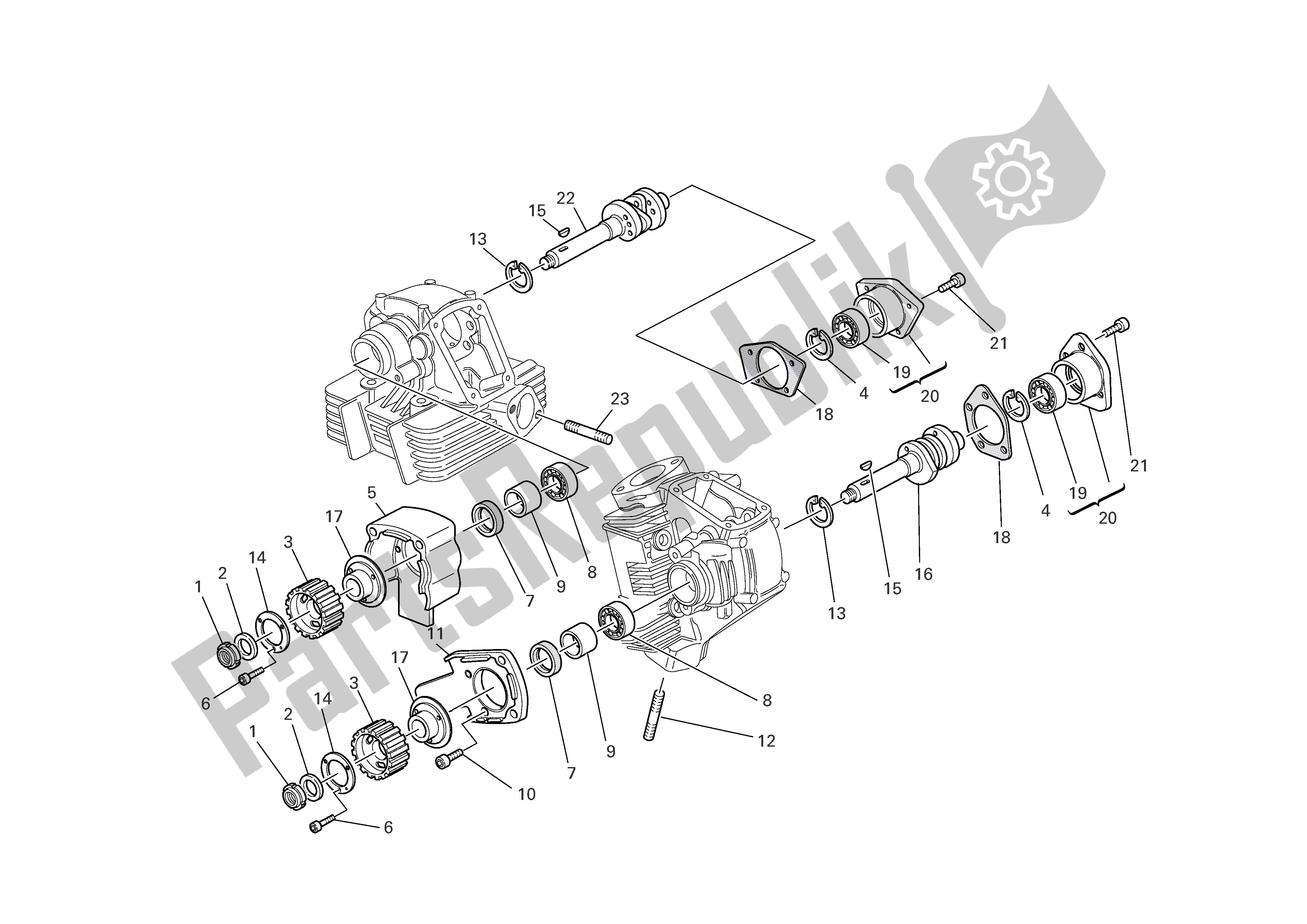 All parts for the Cylinder Head : Timingsystem of the Ducati Monster Dark 620 2005