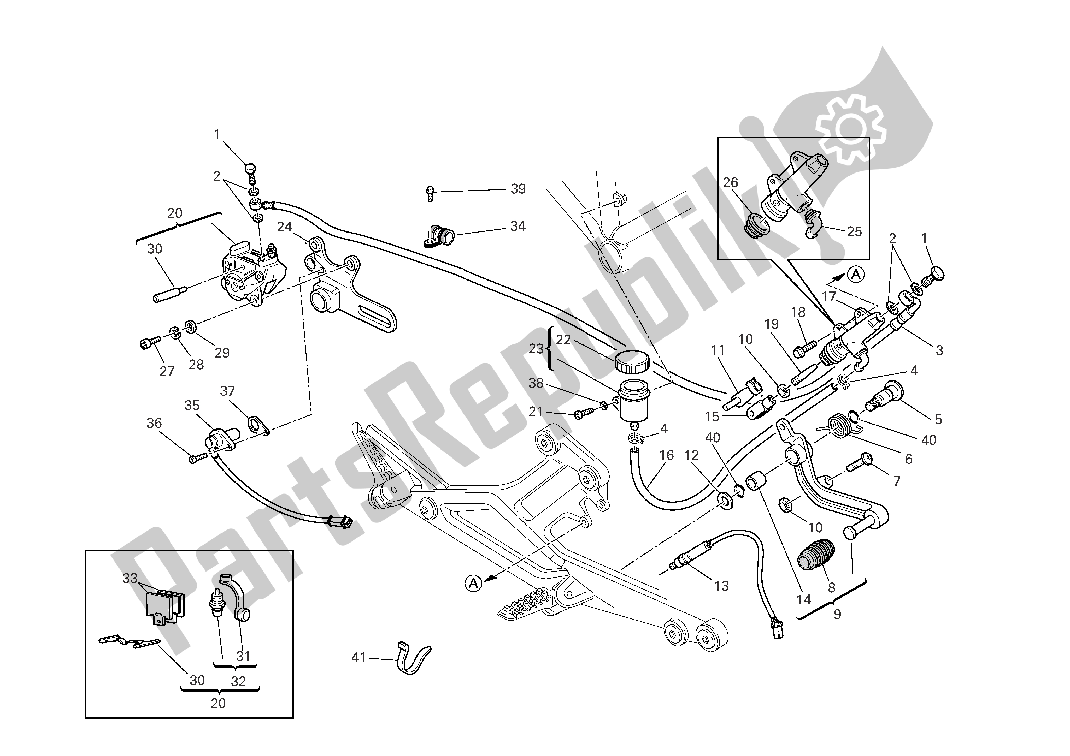 Alle onderdelen voor de Achterrem van de Ducati Monster 695 2008