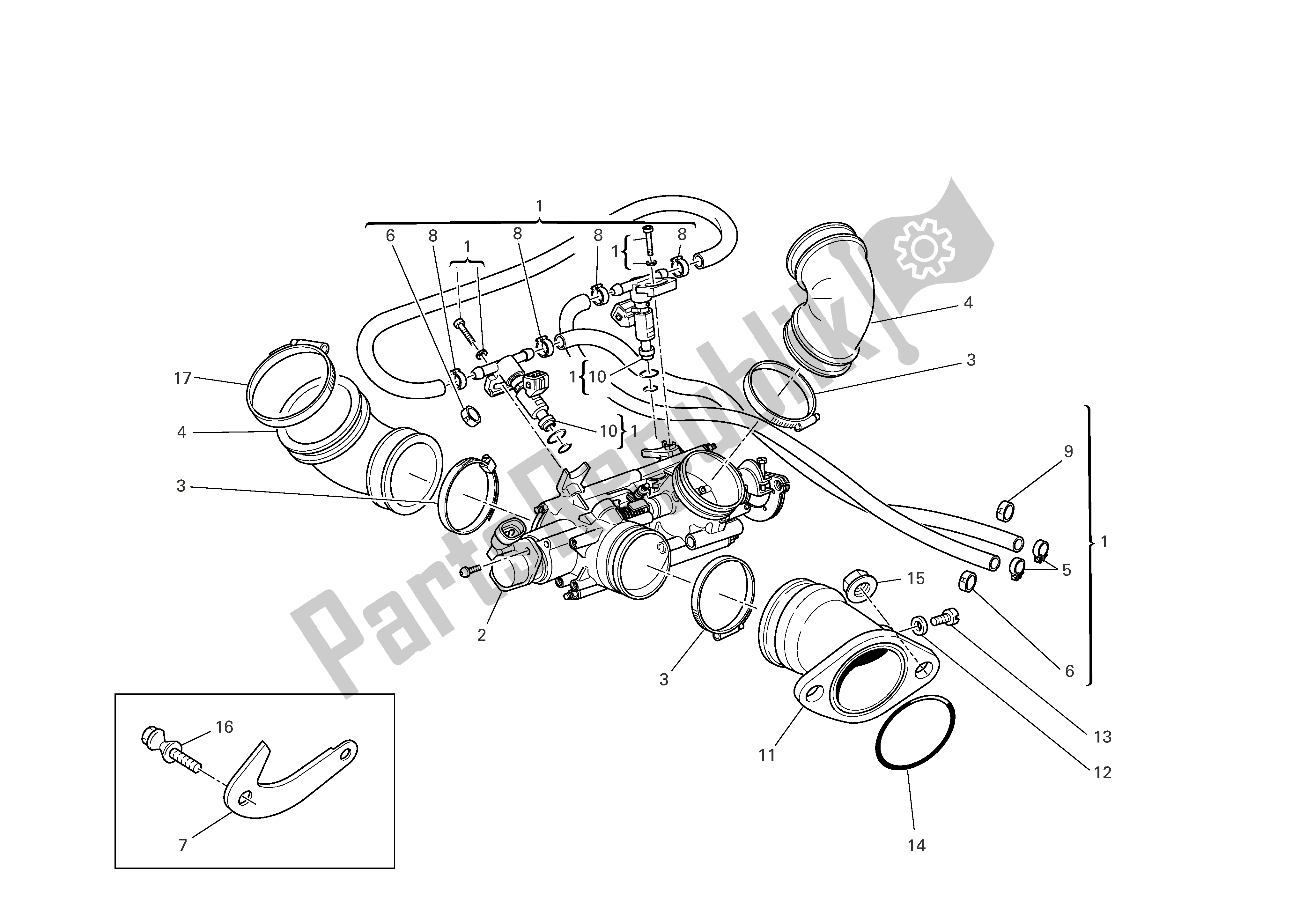 Alle onderdelen voor de Inlaatspruitstukken van de Ducati Monster 695 2008