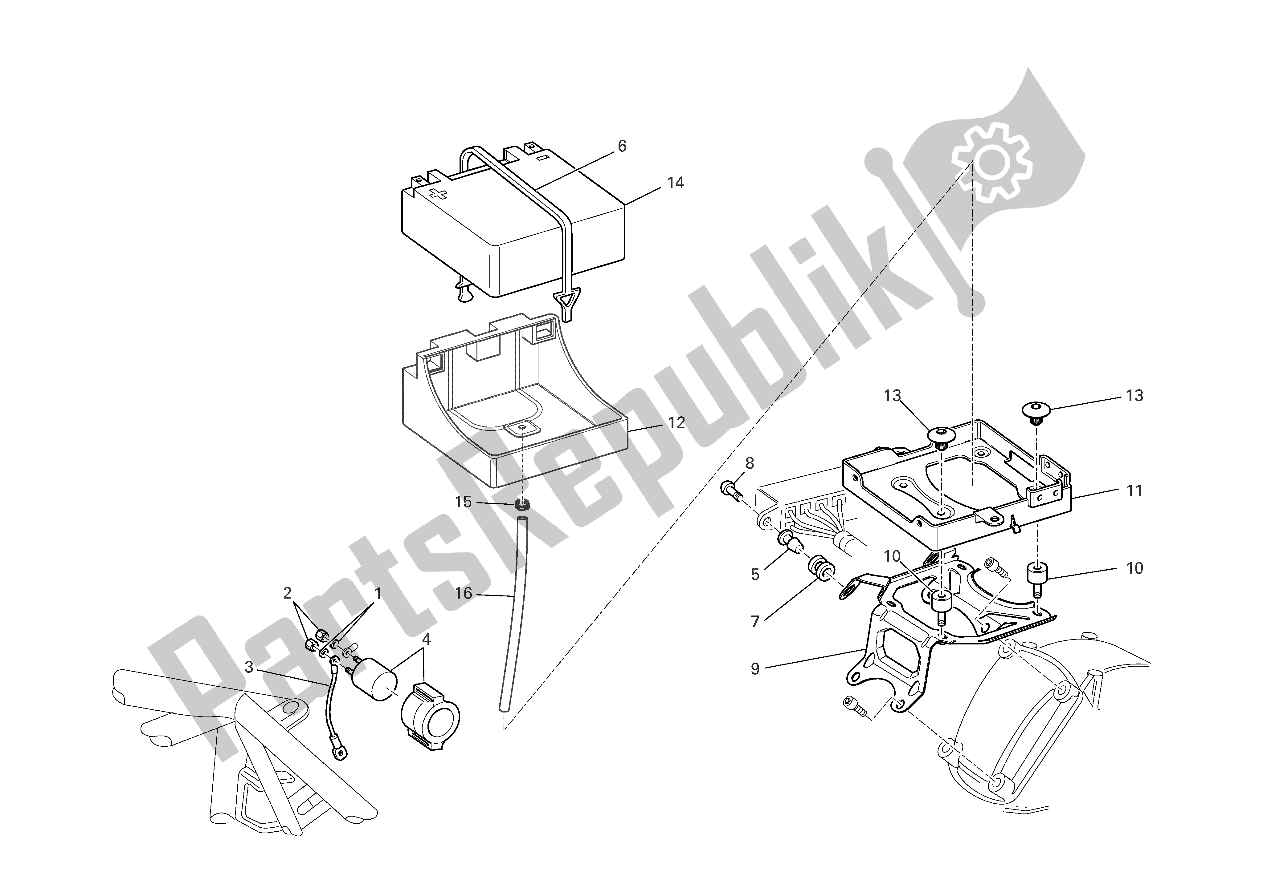 Alle onderdelen voor de Batterij Ondersteuning van de Ducati Monster 695 2008