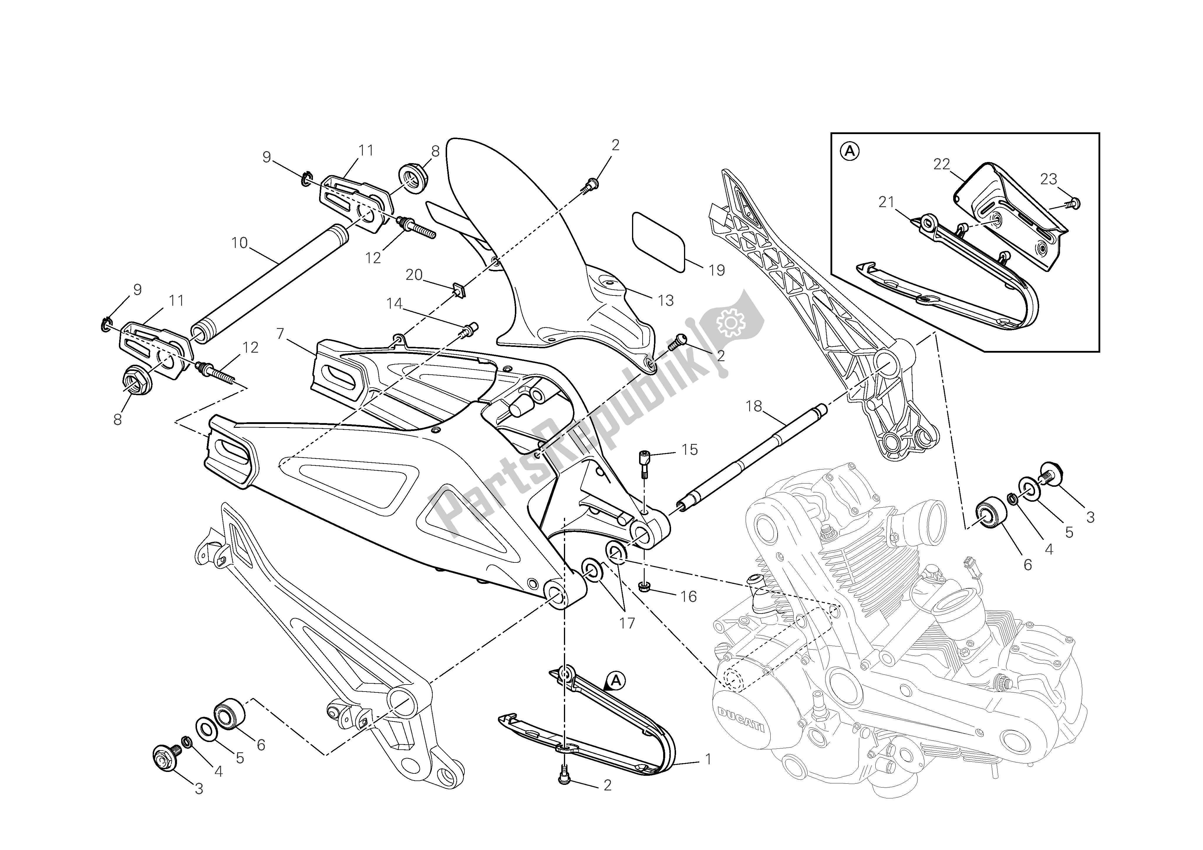 All parts for the Swingarm And Drive Chain of the Ducati Monster 696 2009