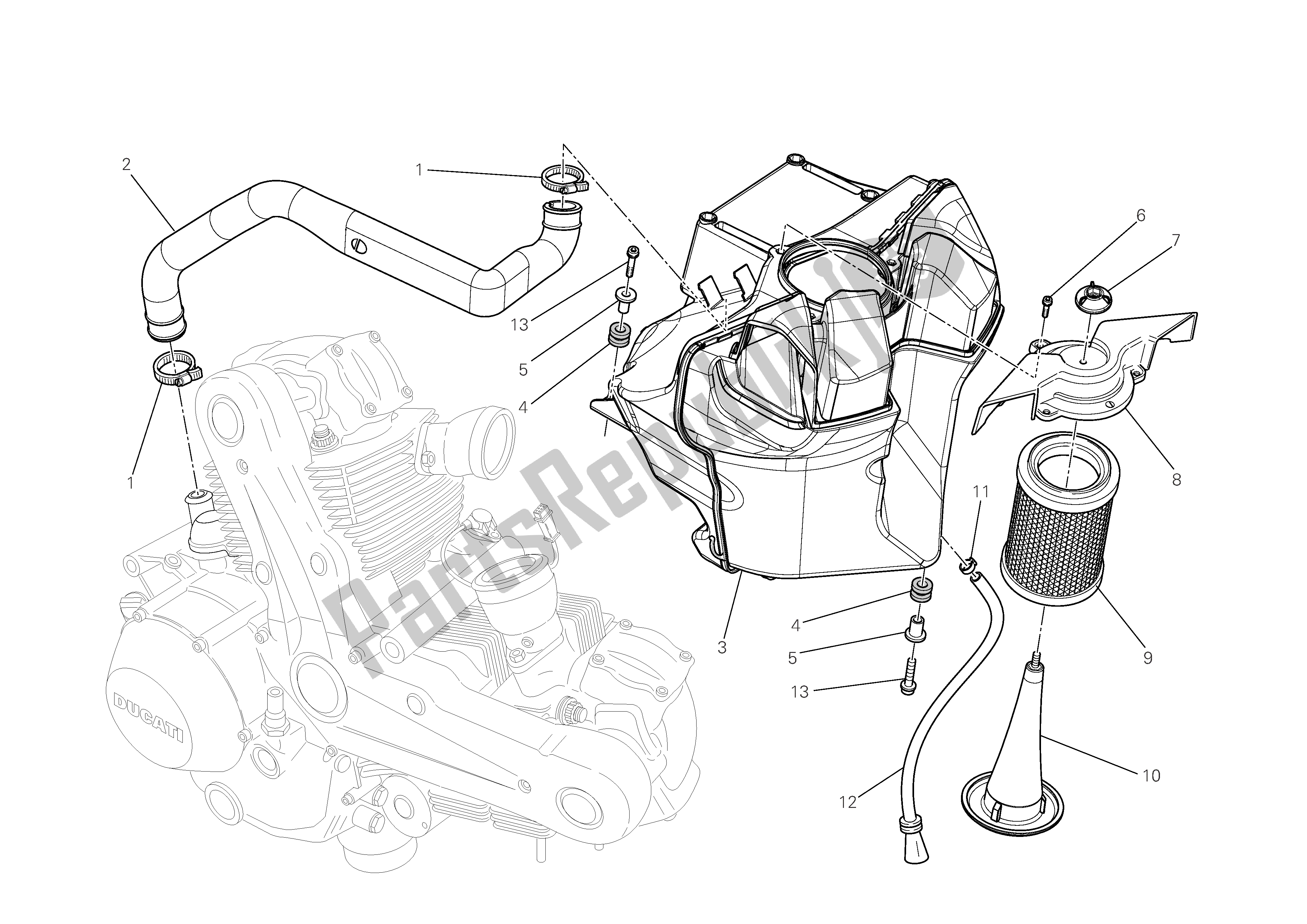 Todas as partes de Entrada De Ar - Respirador De óleo do Ducati Monster 696 2009