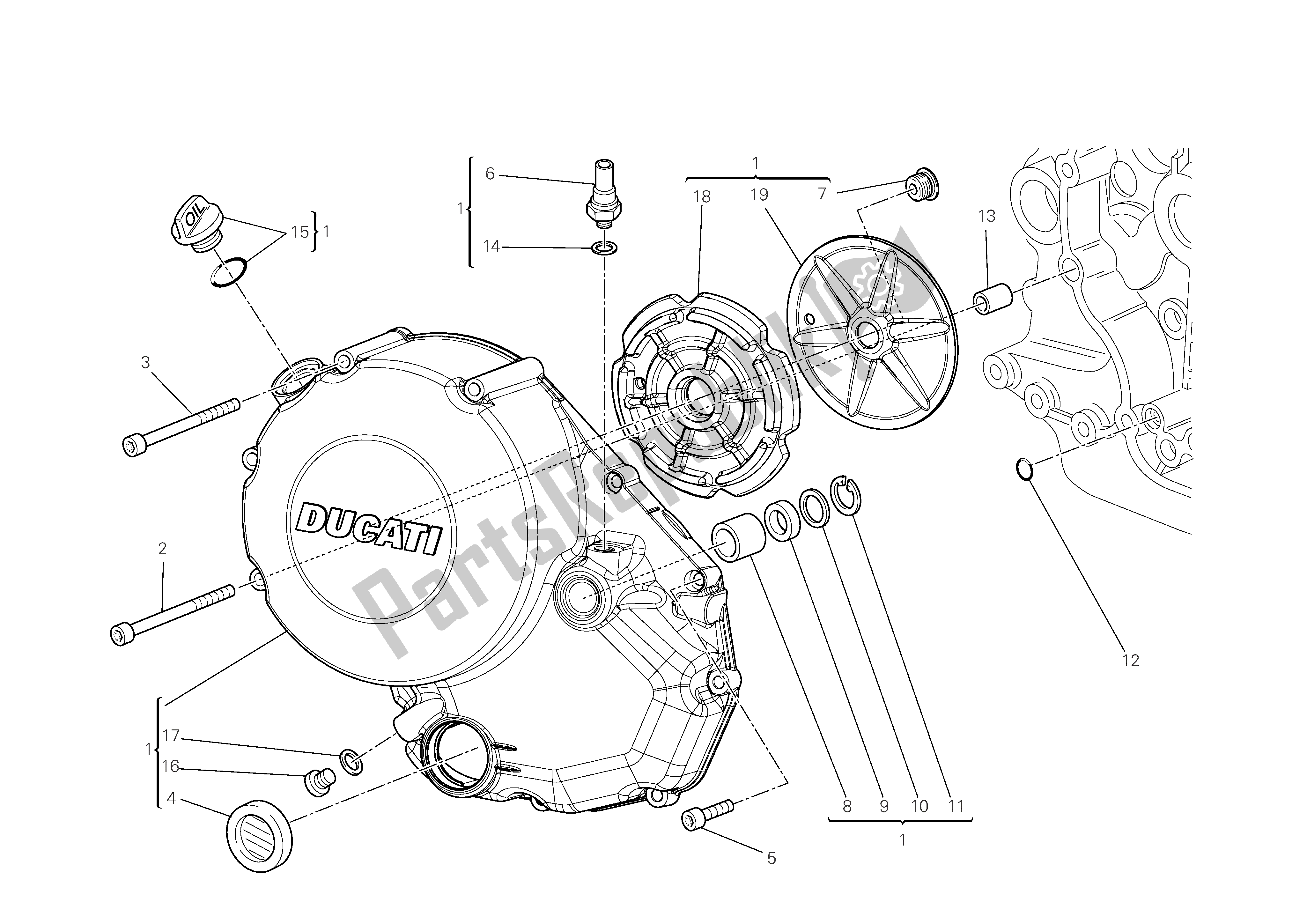 Alle onderdelen voor de Carterafdekking Aan De Koppelingszijde van de Ducati Monster 696 2009