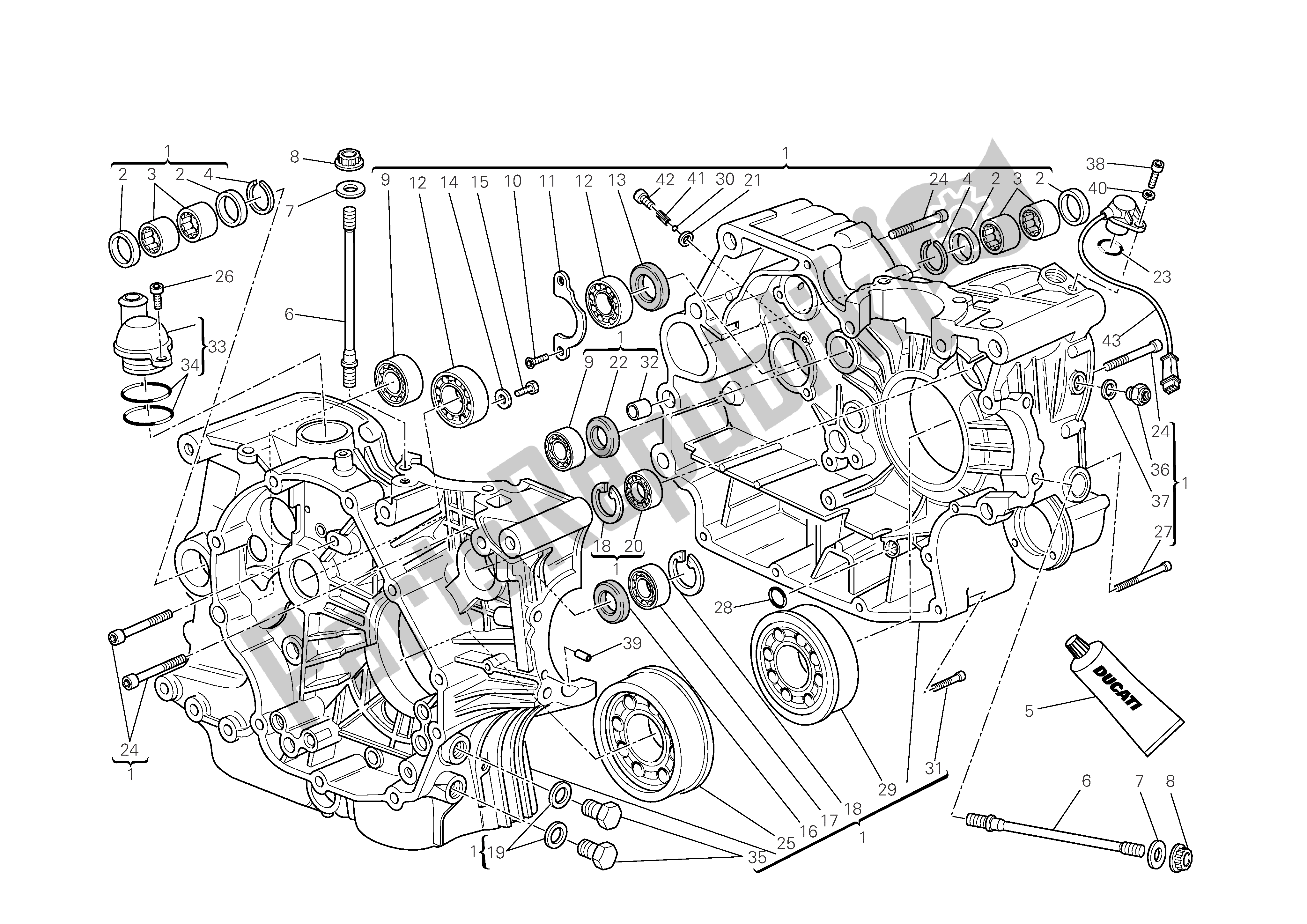 All parts for the Crankcase Halves of the Ducati Monster 696 2009