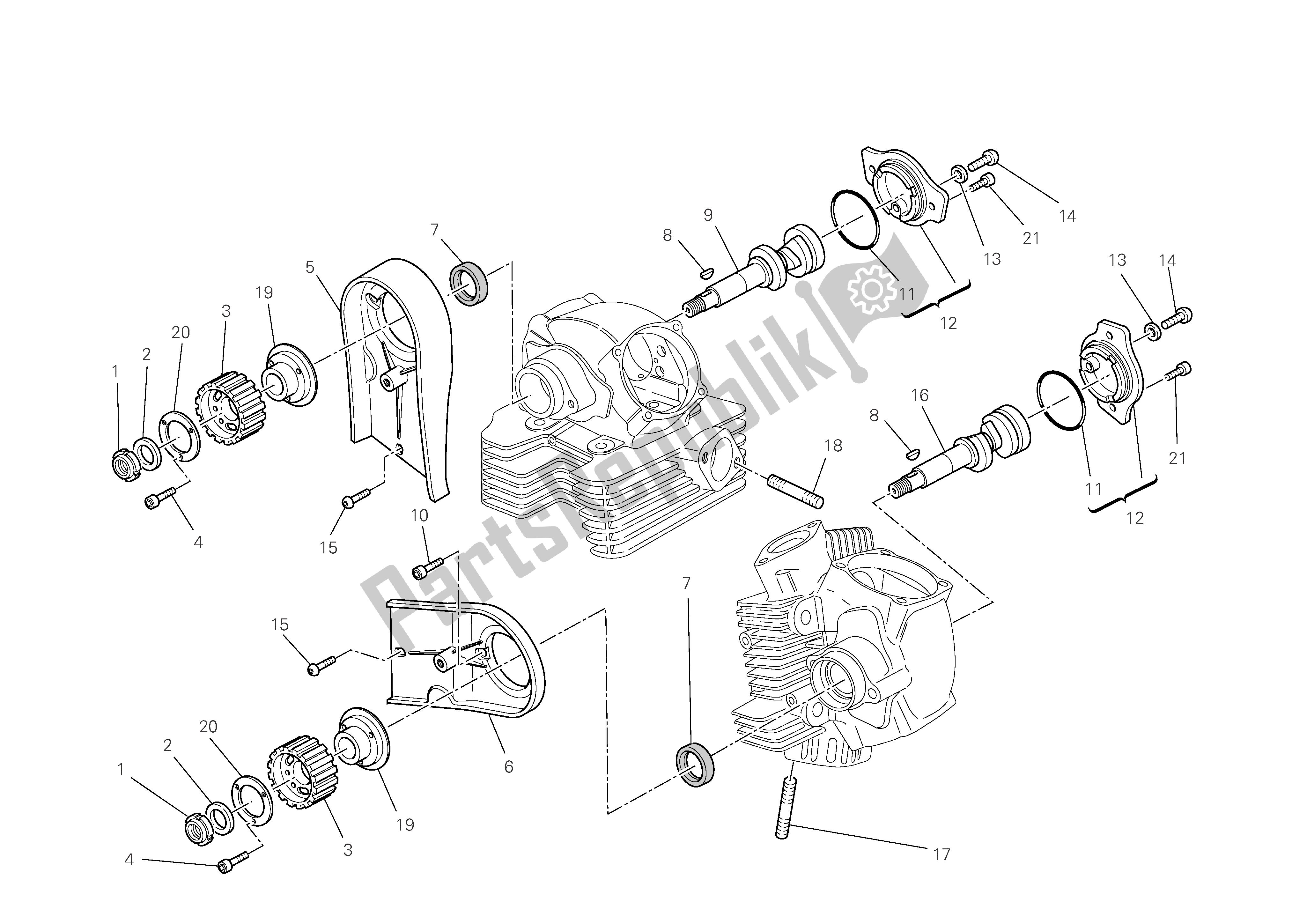 All parts for the Cylinder Head : Timingsystem of the Ducati Monster 696 2009
