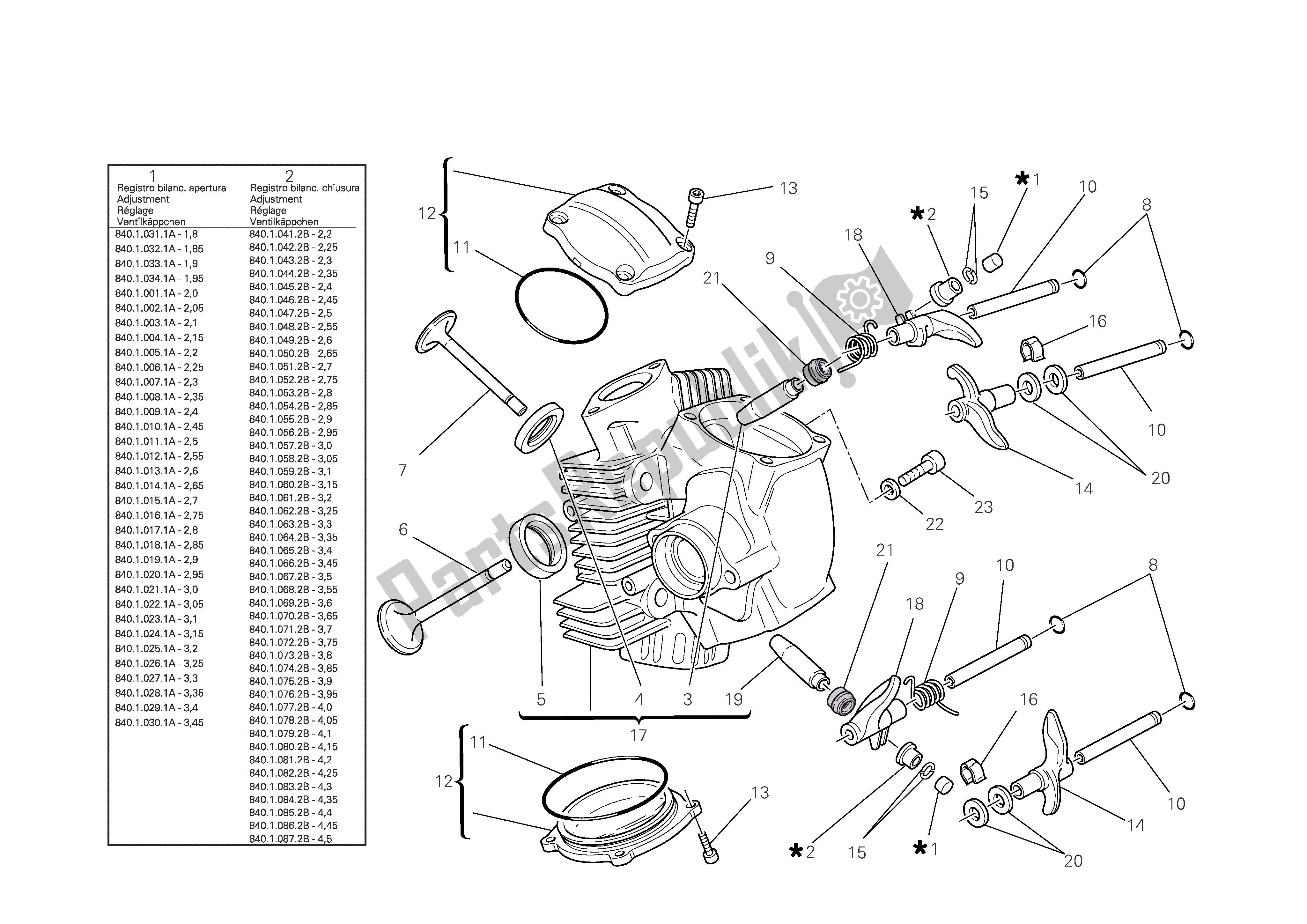 All parts for the Horizontal Cylinder Head of the Ducati Monster 696 2009