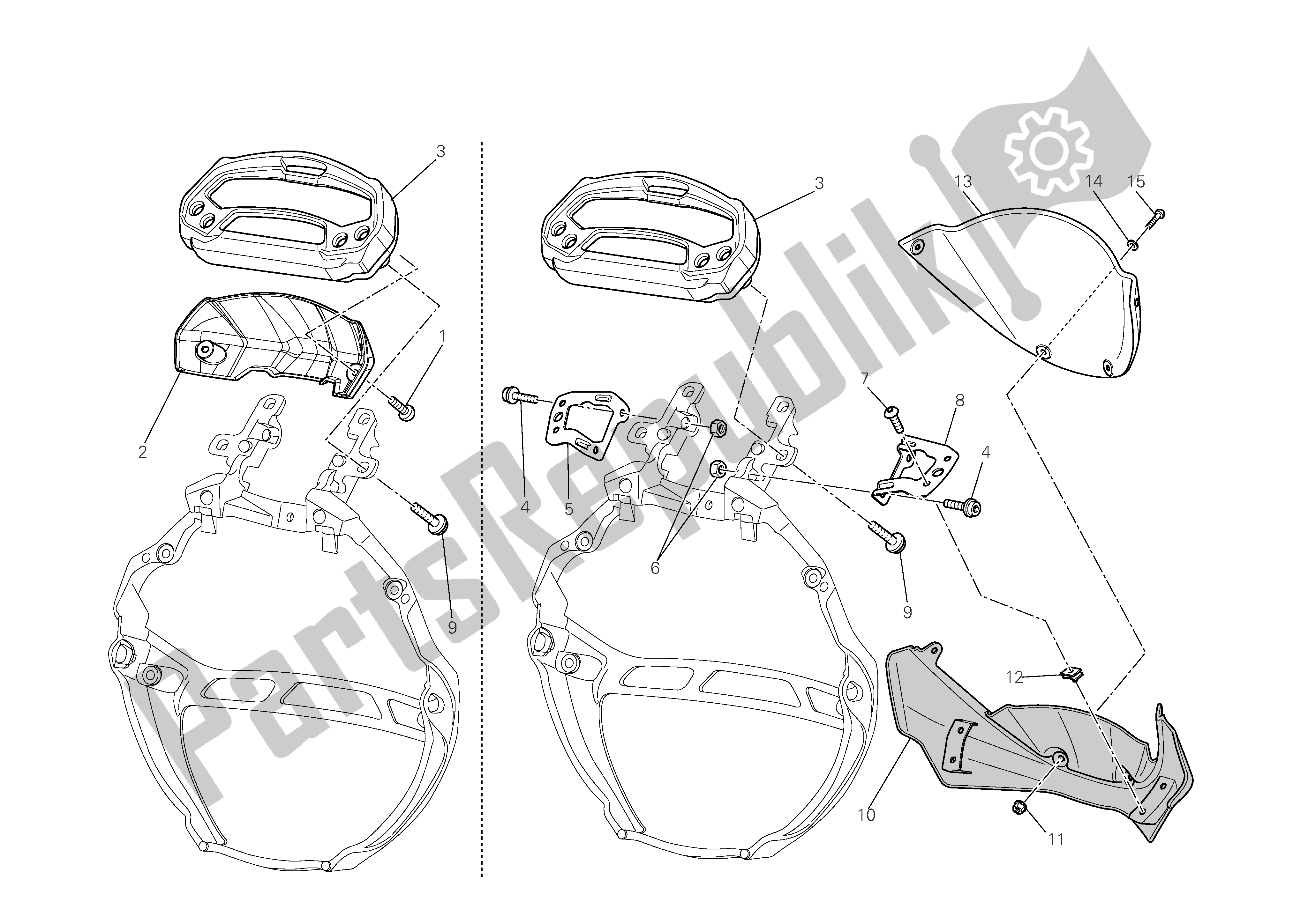 All parts for the Instrument Panel - Headlightfairing of the Ducati Monster 696 2009