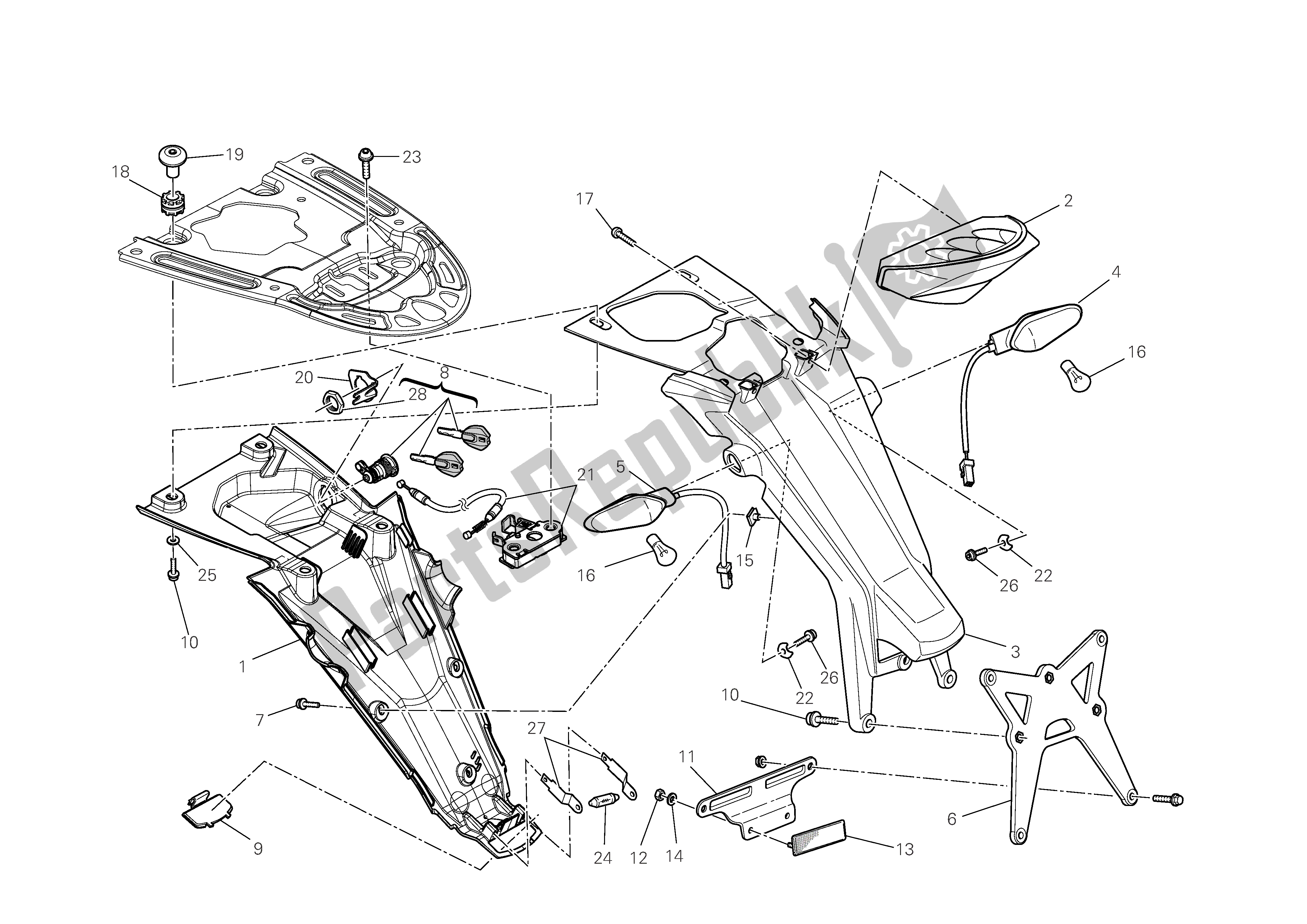 All parts for the Number Plate Holder - Taillight of the Ducati Monster 696 2009