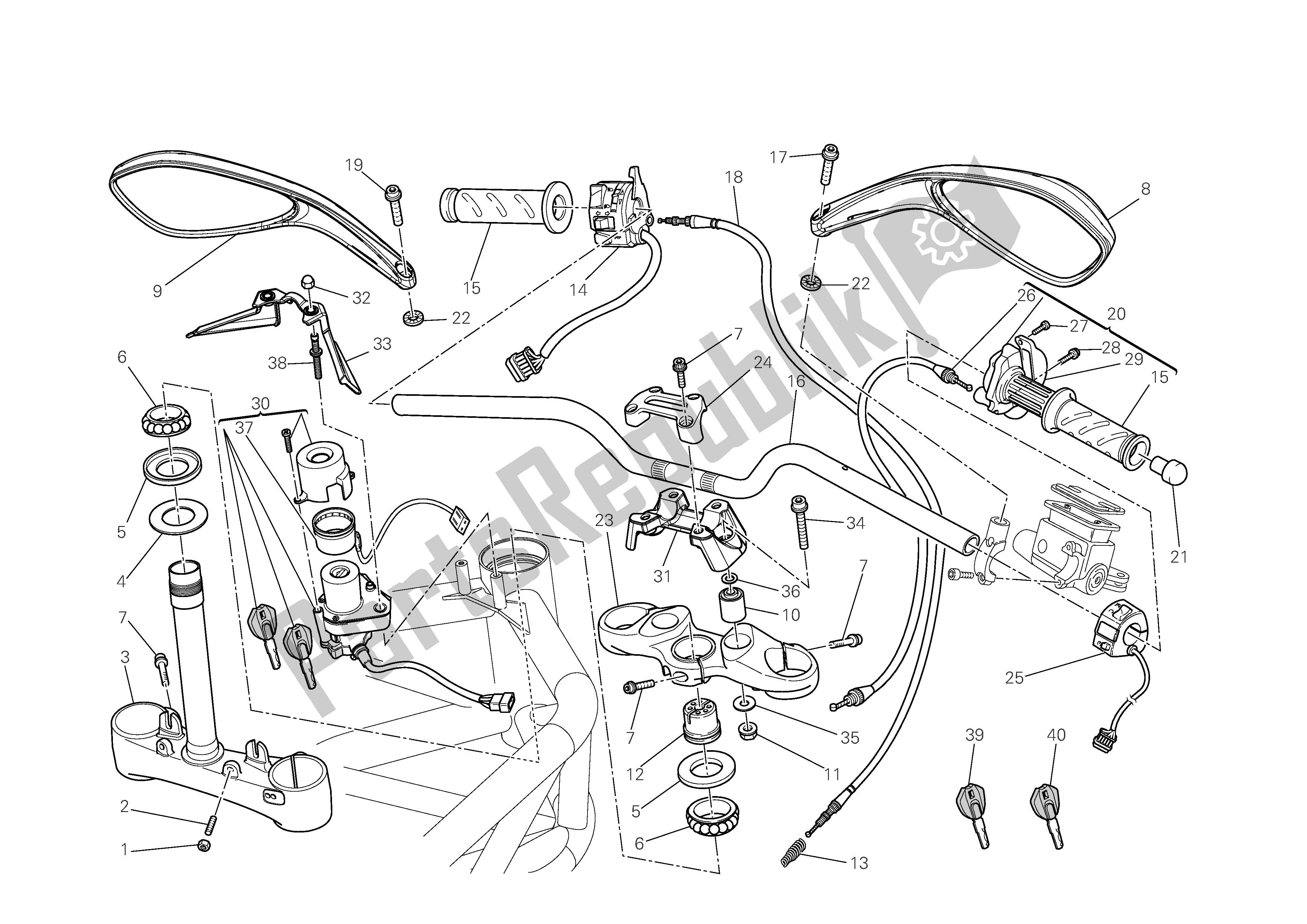 Todas as partes de Guiador E Controles do Ducati Monster 696 2009