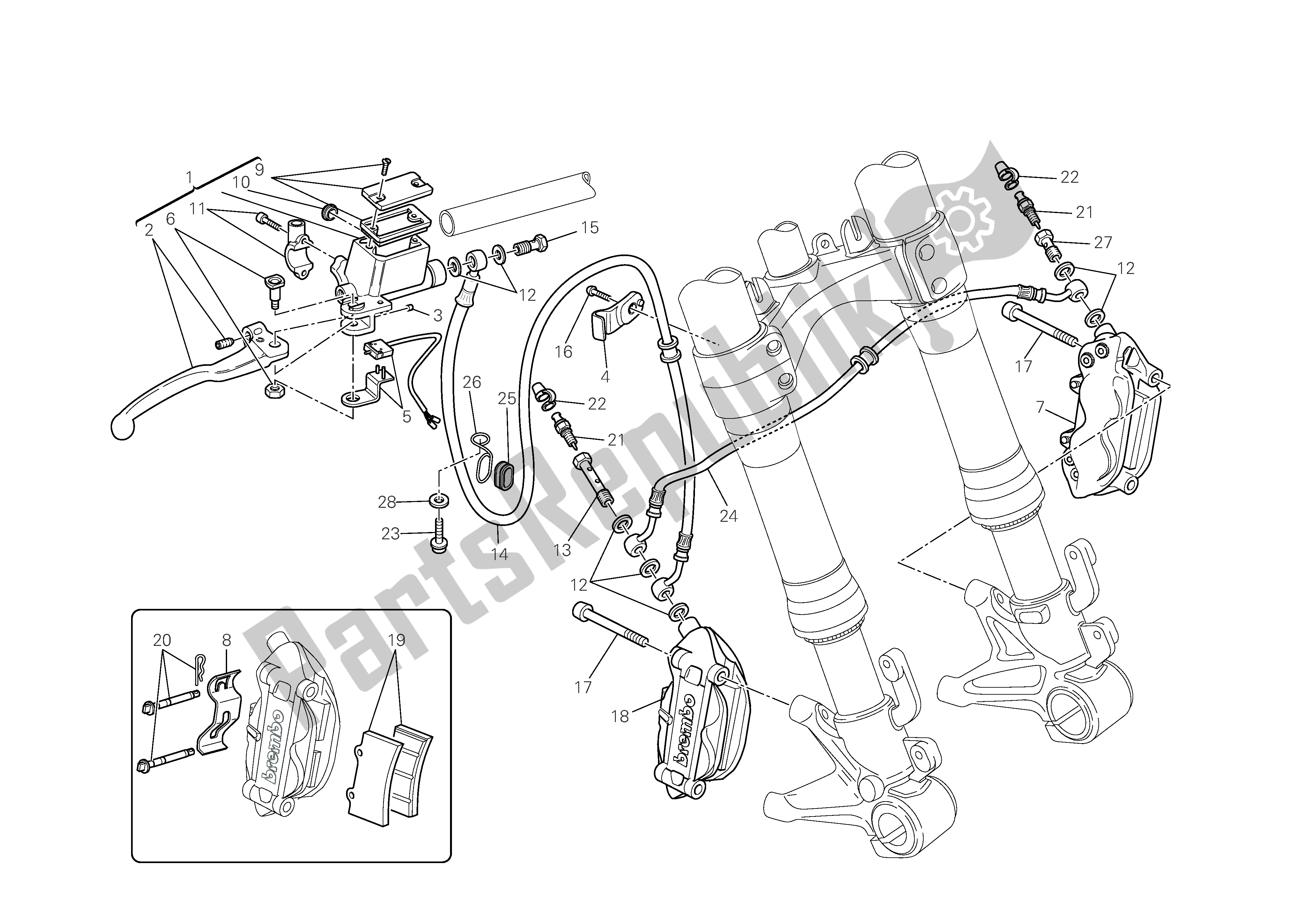 All parts for the Front Brake of the Ducati Monster 696 2009