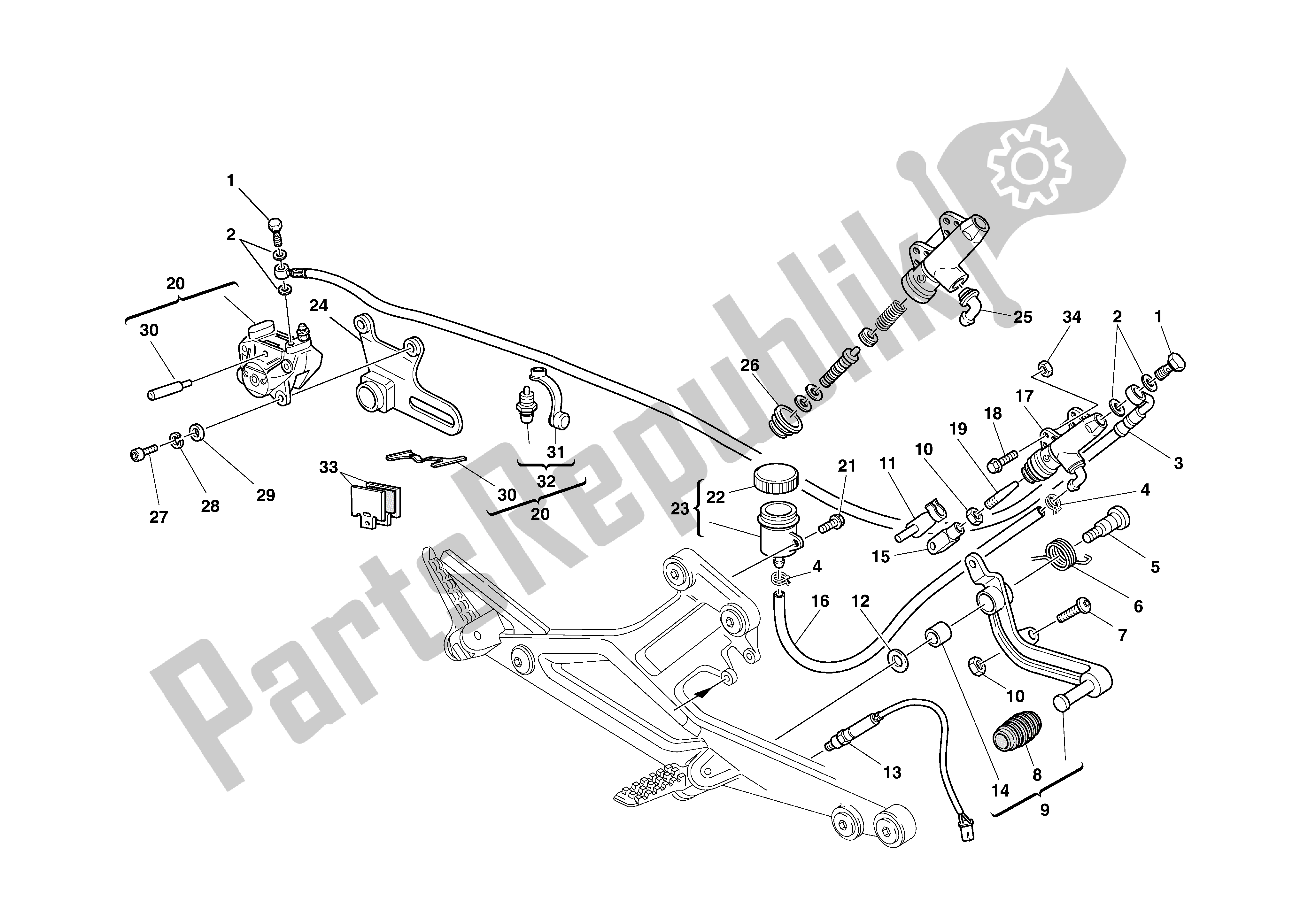 Todas as partes de Freio Traseiro do Ducati Monster 750 1996 - 2001