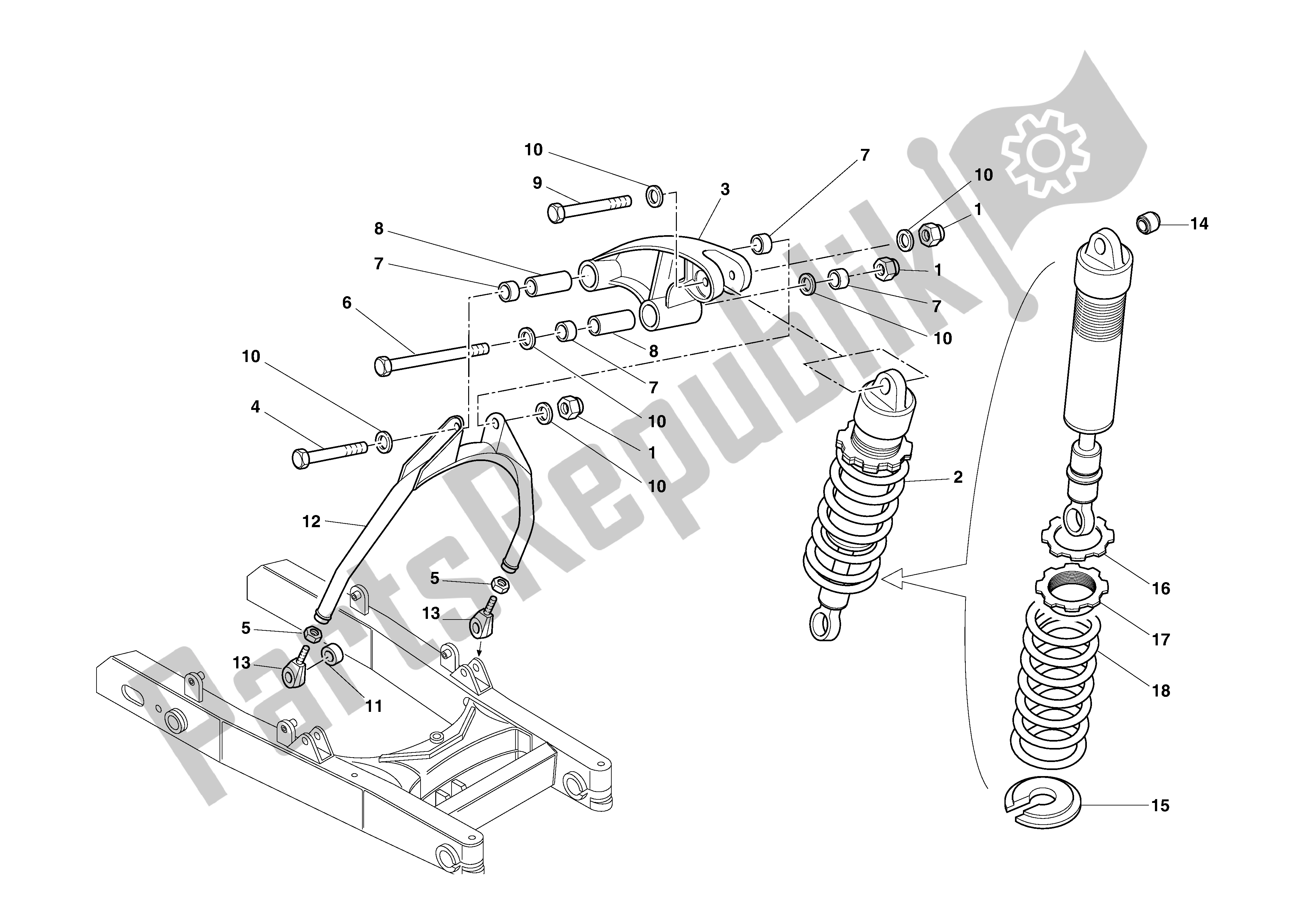 All parts for the Rear Suspension of the Ducati Monster 750 1996 - 2001