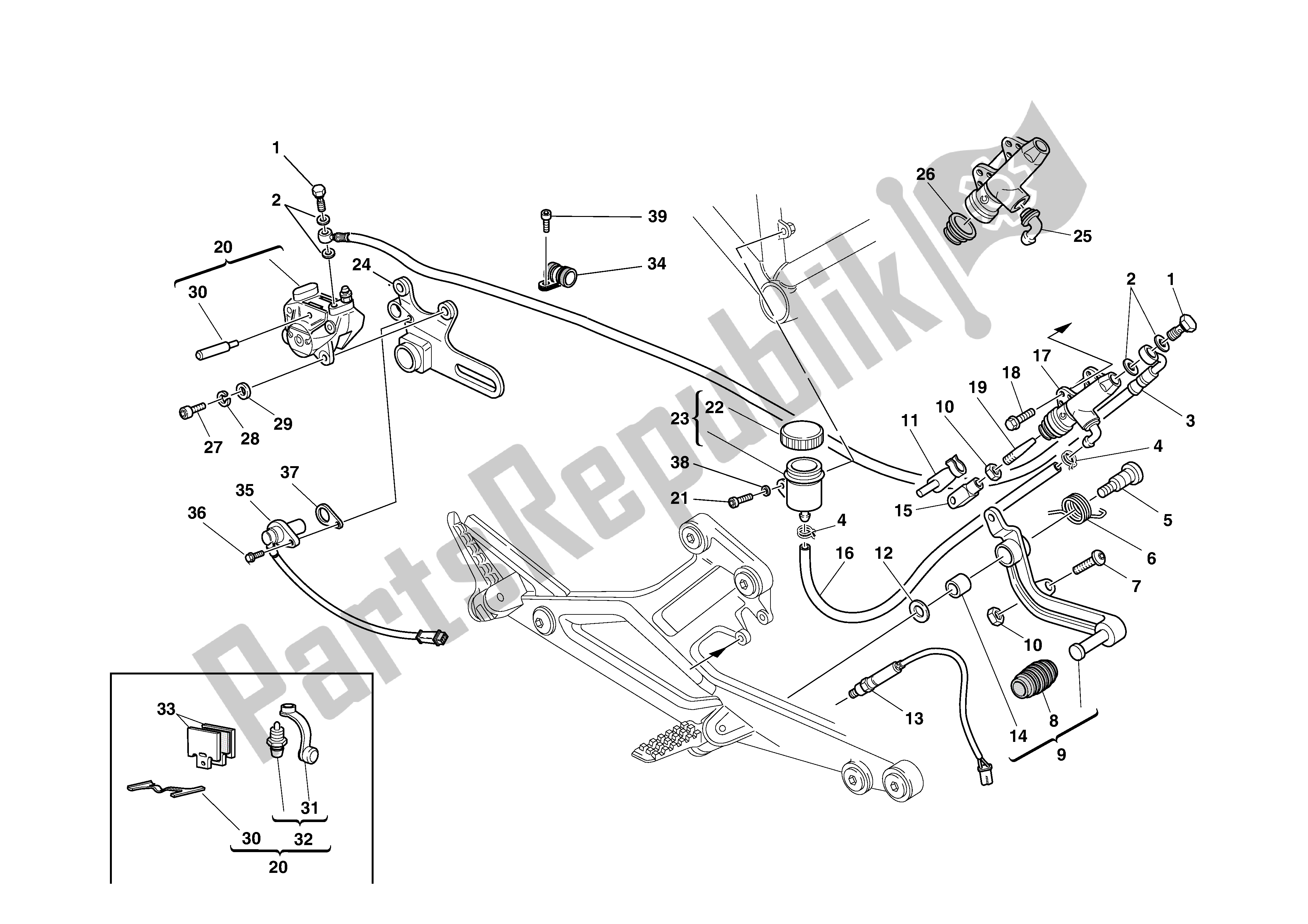 Tutte le parti per il Freno Posteriore del Ducati Monster 750 2002